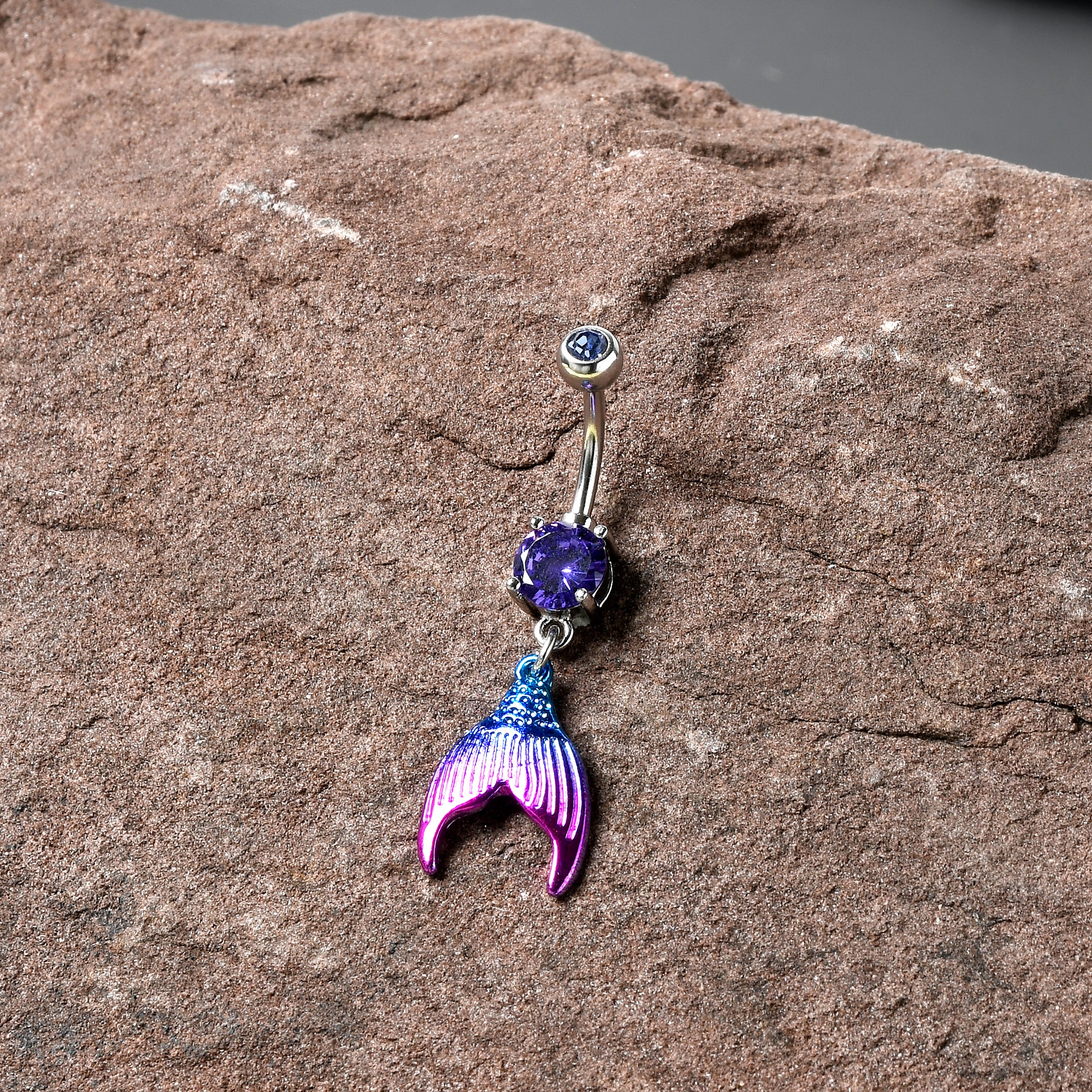 Purple Gem Aqua Pink Mermaid Scale Tail Dangle Belly Ring