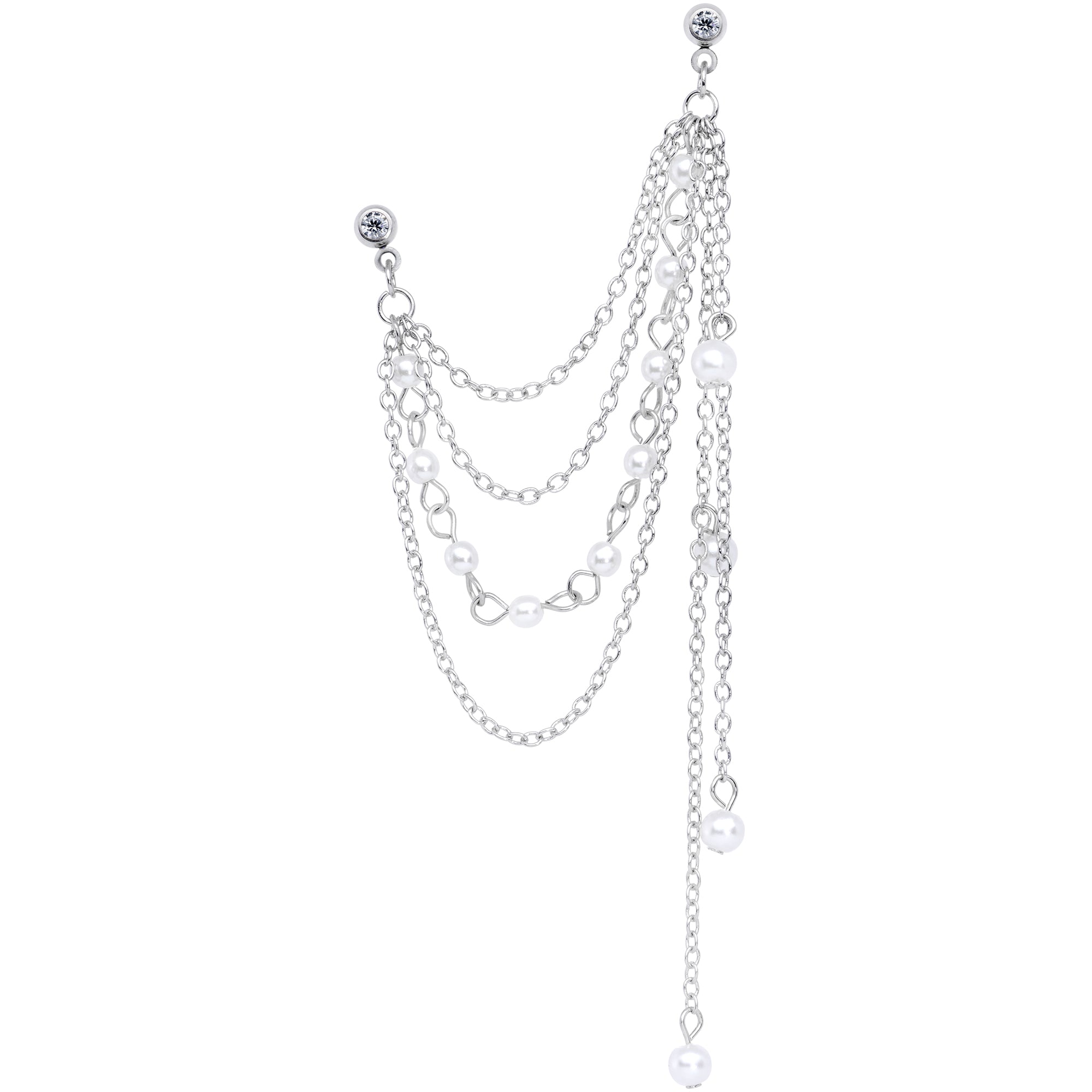 16G 1/4 Clear Gem Multiple Dangle Cartilage Chain Earring