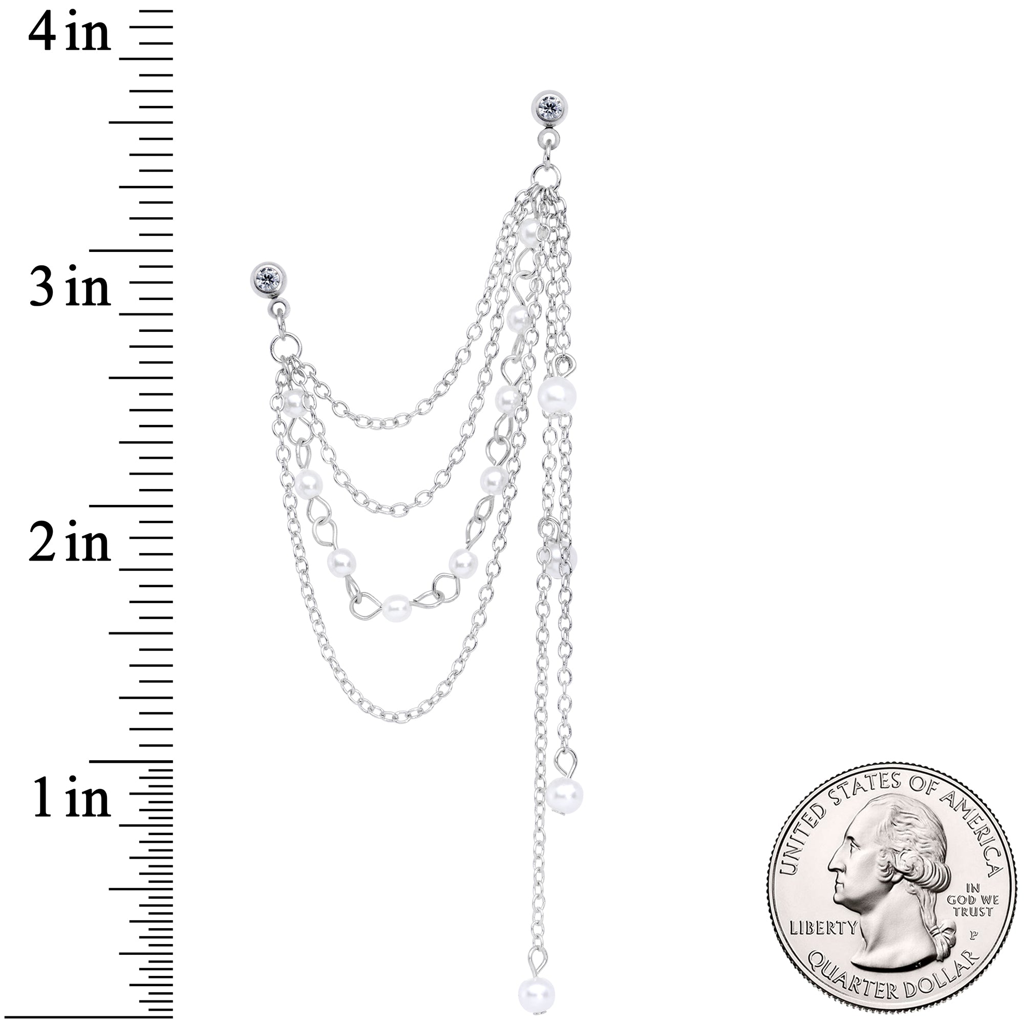 16G 1/4 Clear Gem Multiple Dangle Cartilage Chain Earring