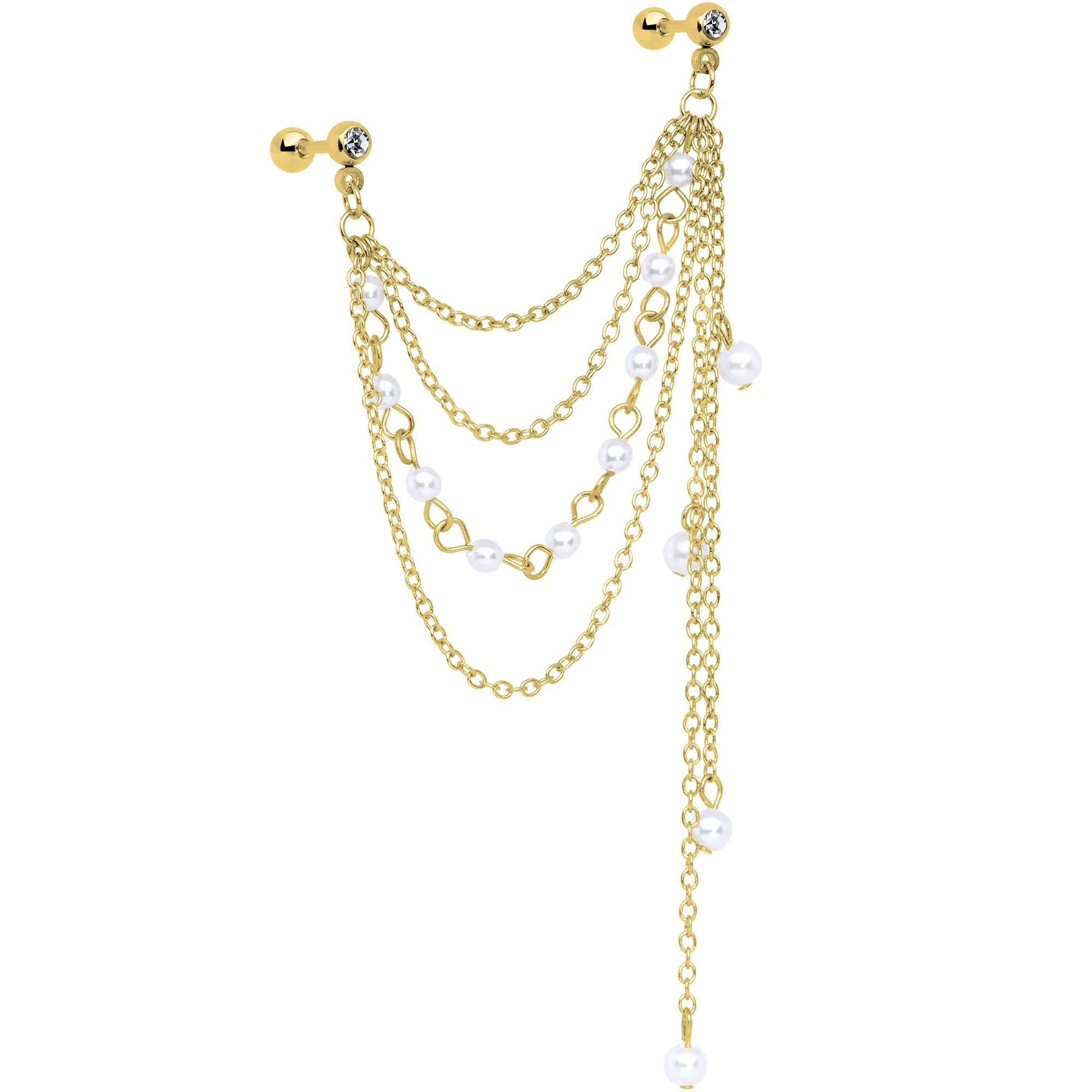 16G 1/4 Clear Gem Gold Hue Dangle Cartilage Chain Earring