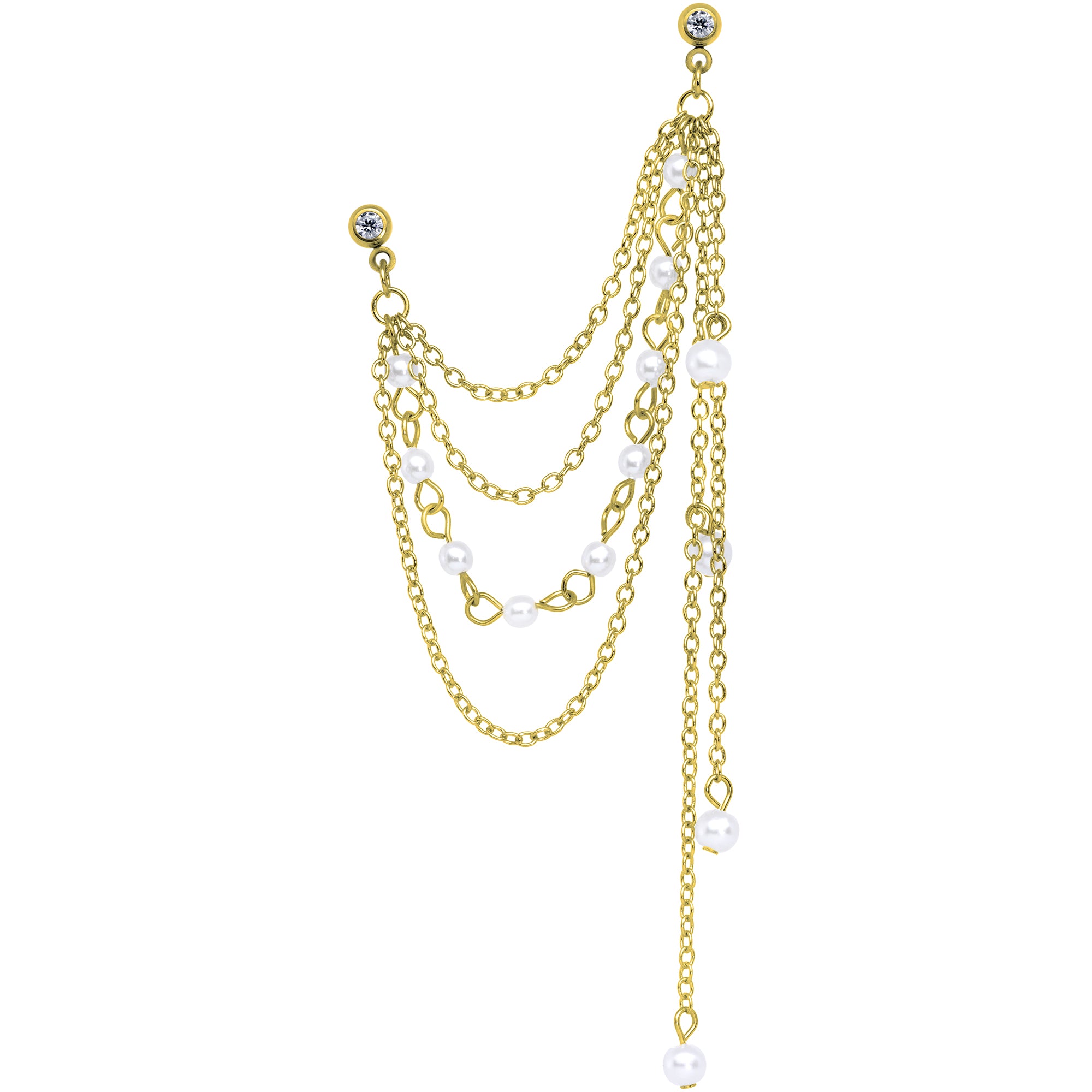 16G 1/4 Clear Gem Gold Hue Dangle Cartilage Chain Earring