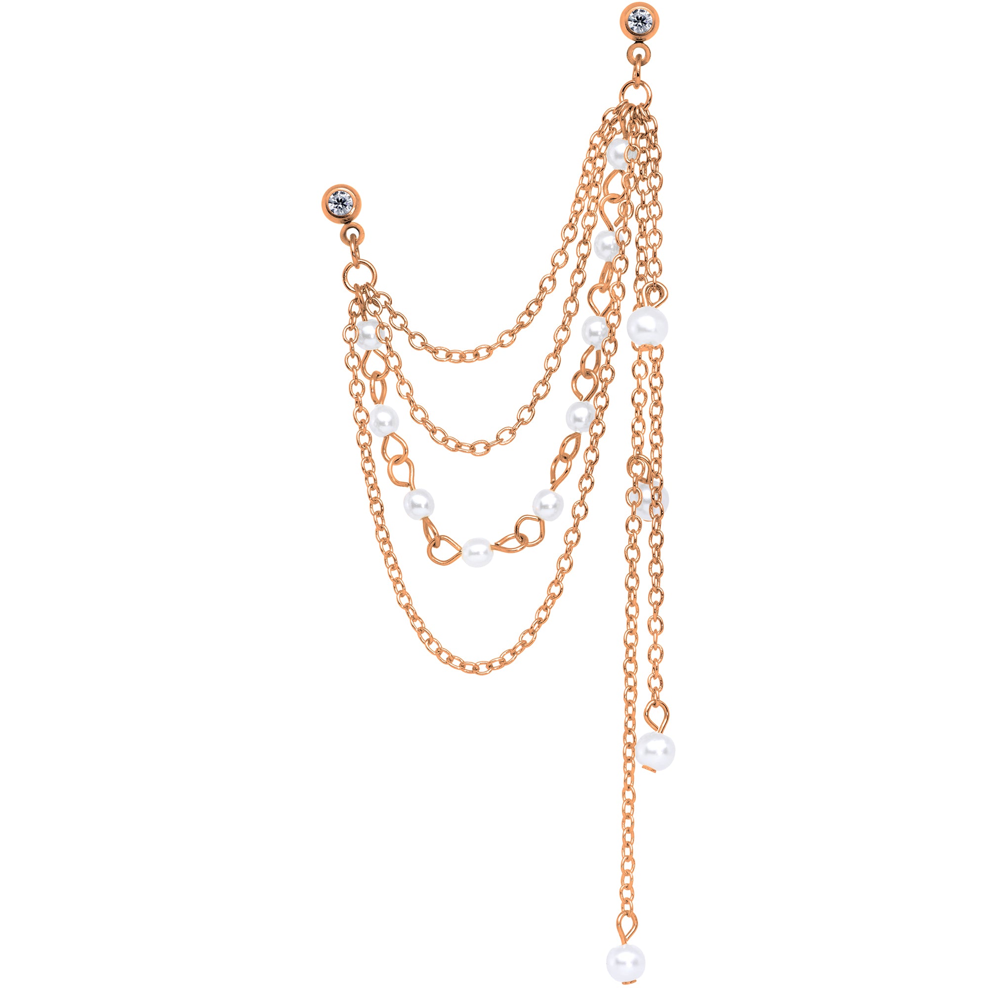 16G 1/4 Clear Gem Rose Gold Hue Dangle Cartilage Chain Earring