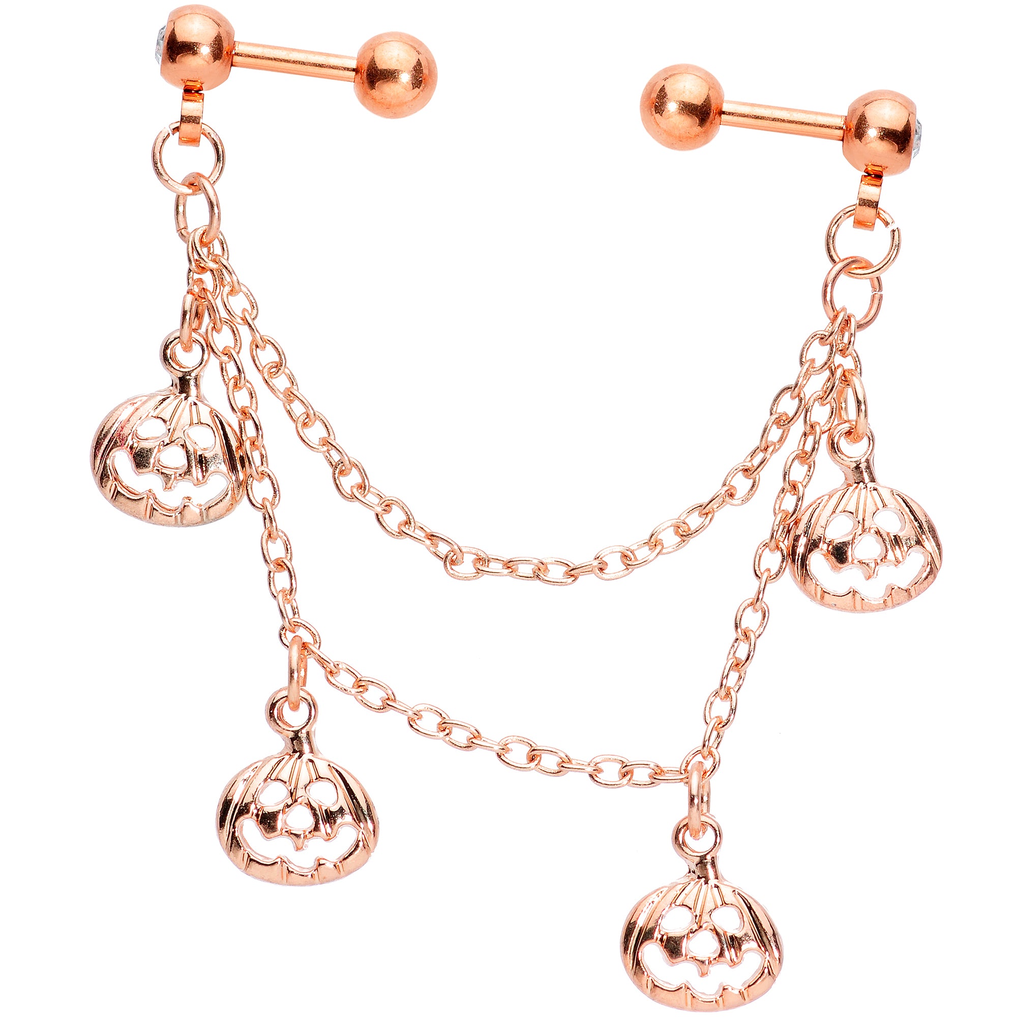 16G 1/4 Clear Gem Rose Gold Tone Pumpkin Cartilage Chain Earring