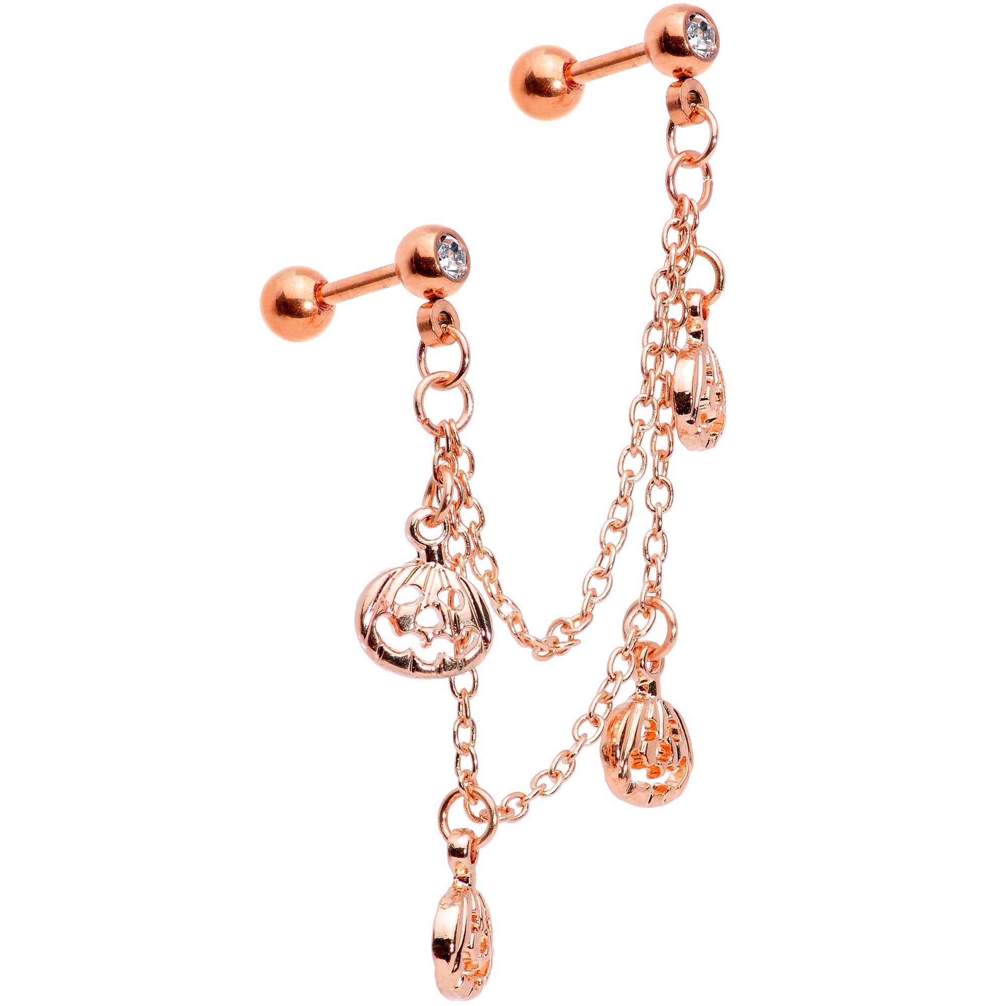 16G 1/4 Clear Gem Rose Gold Tone Pumpkin Cartilage Chain Earring