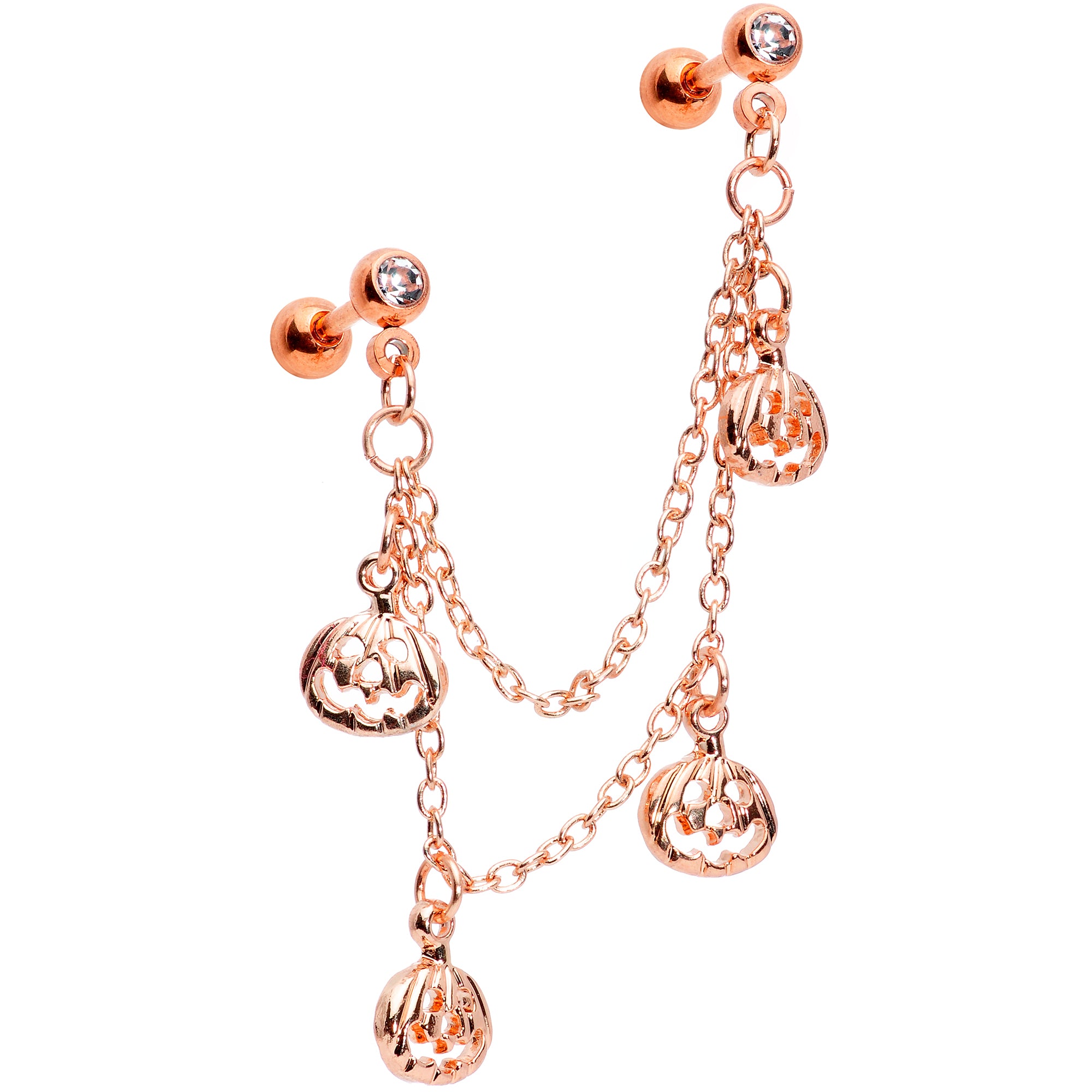 16G 1/4 Clear Gem Rose Gold Tone Pumpkin Cartilage Chain Earring