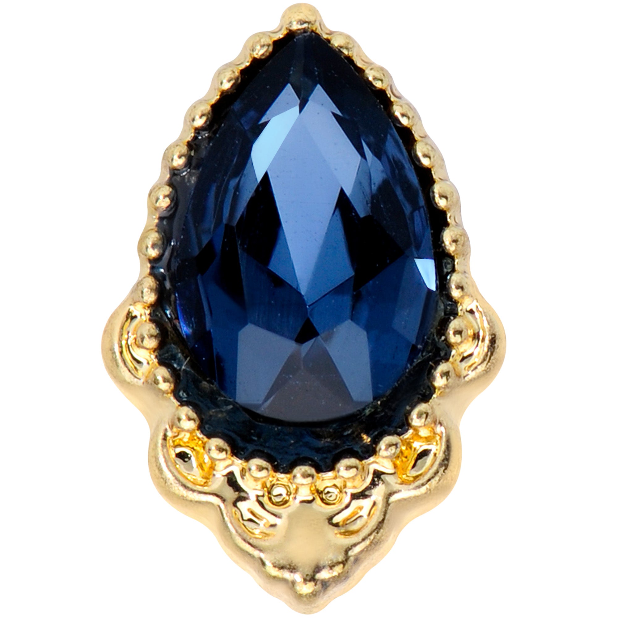 16G 1/4 Blue Gem Gold Tone Noble Drop Cartilage Tragus Earring