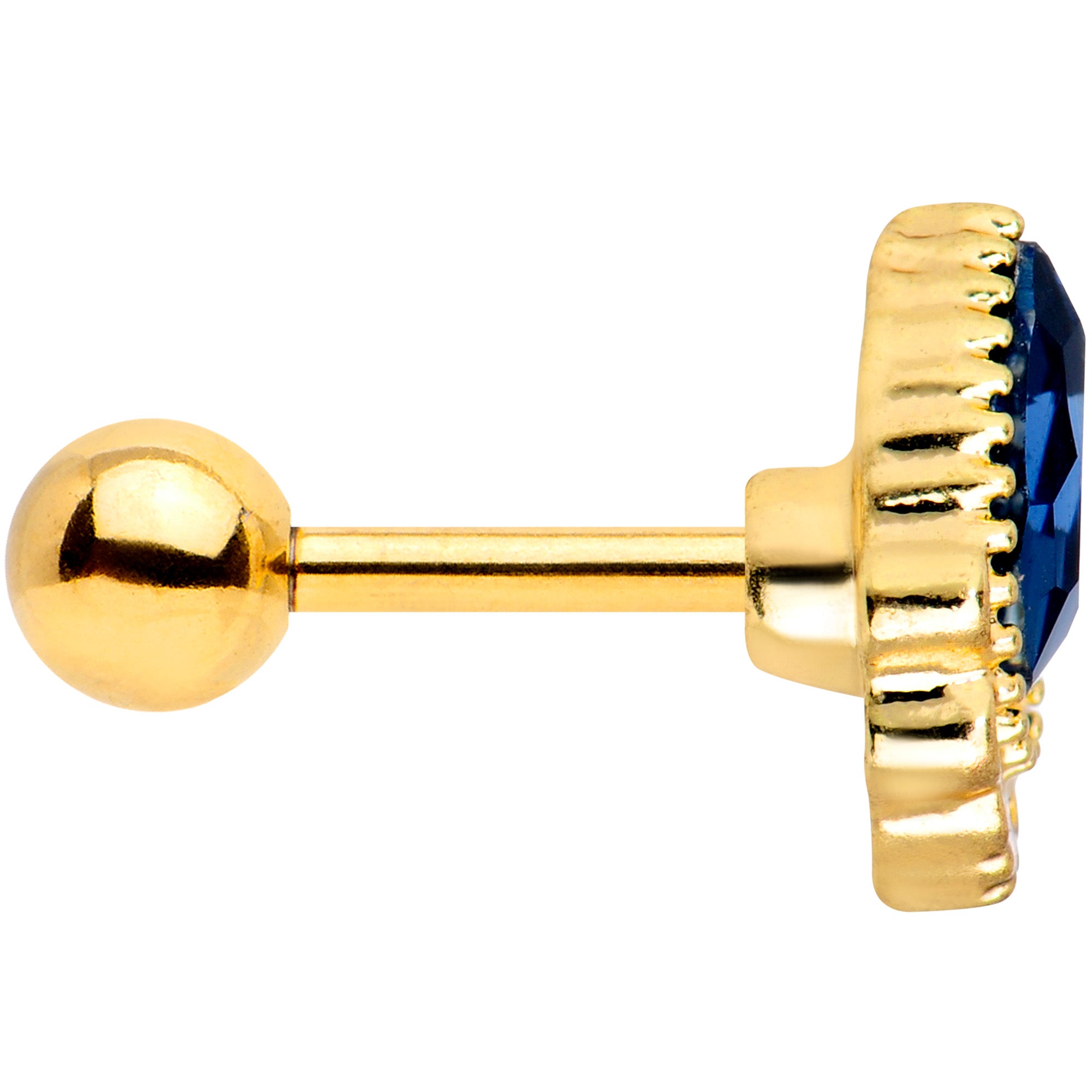 16G 1/4 Blue Gem Gold Tone Noble Drop Cartilage Tragus Earring