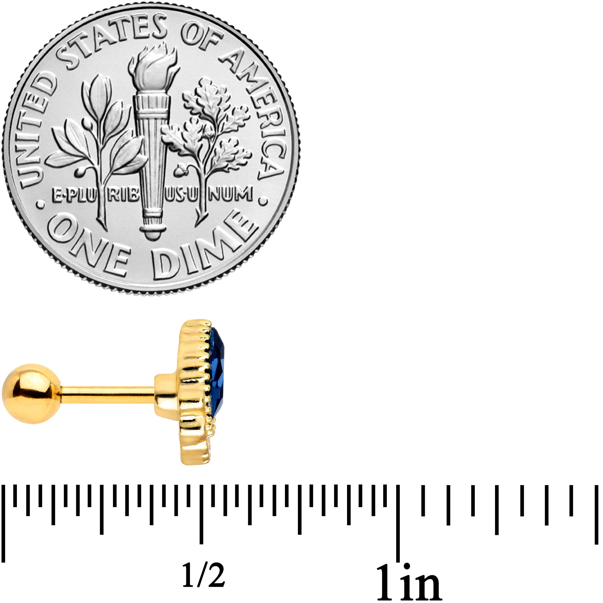 16G 1/4 Blue Gem Gold Tone Noble Drop Cartilage Tragus Earring