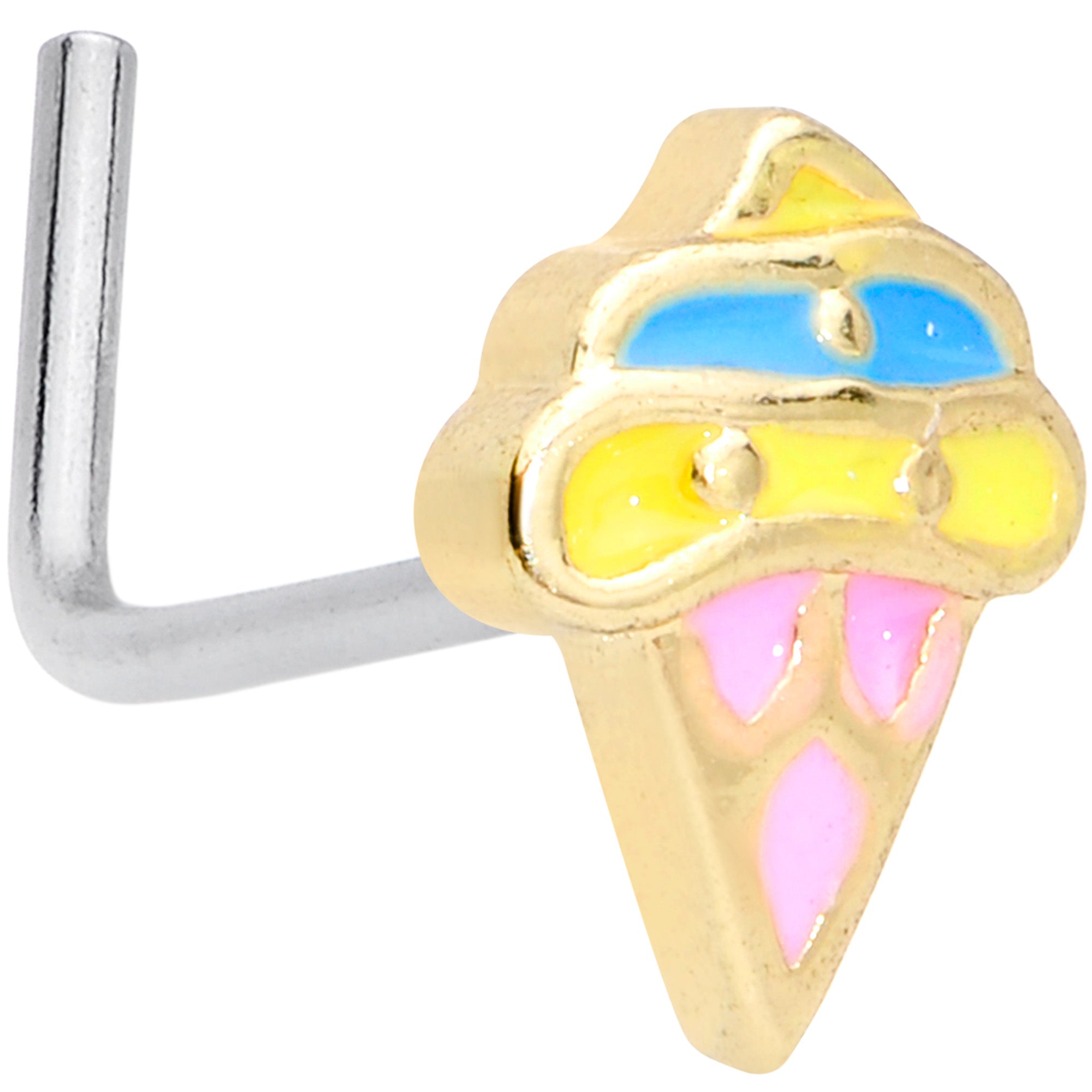 20G 5/16 Pink Blue Ice Cream Cone L Shaped Nose Ring