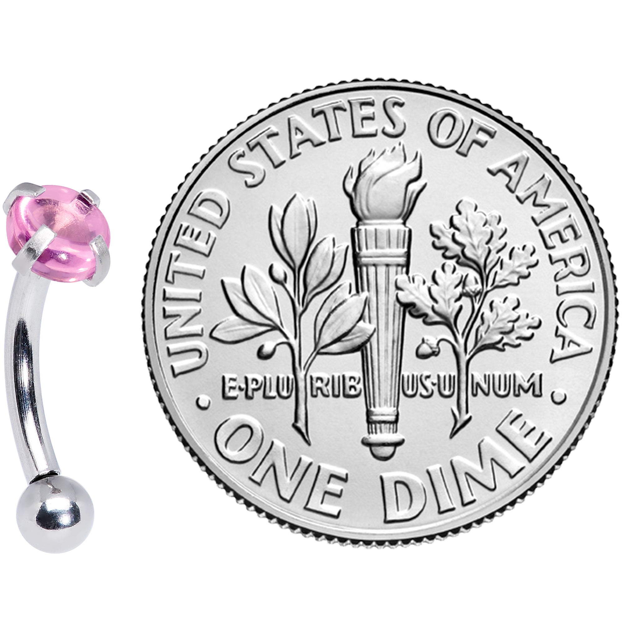 16G 5/16 Pink CZ Gem Internally Threaded Curved Eyebrow Ring