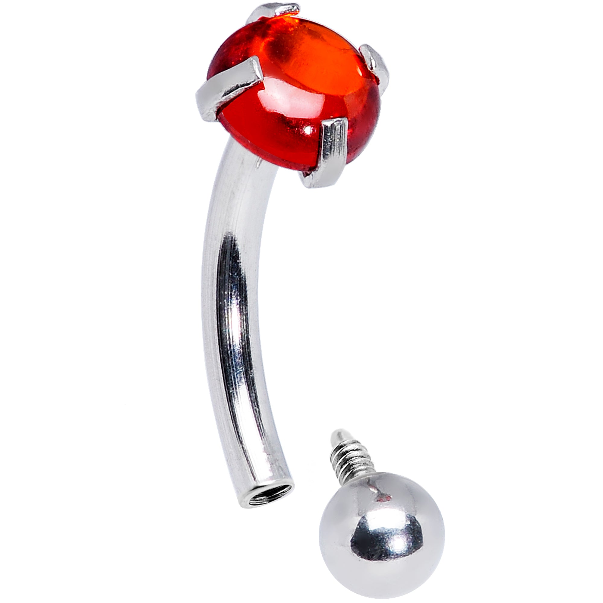 16G 5/16 Red CZ Gem Internally Threaded Curved Eyebrow Ring