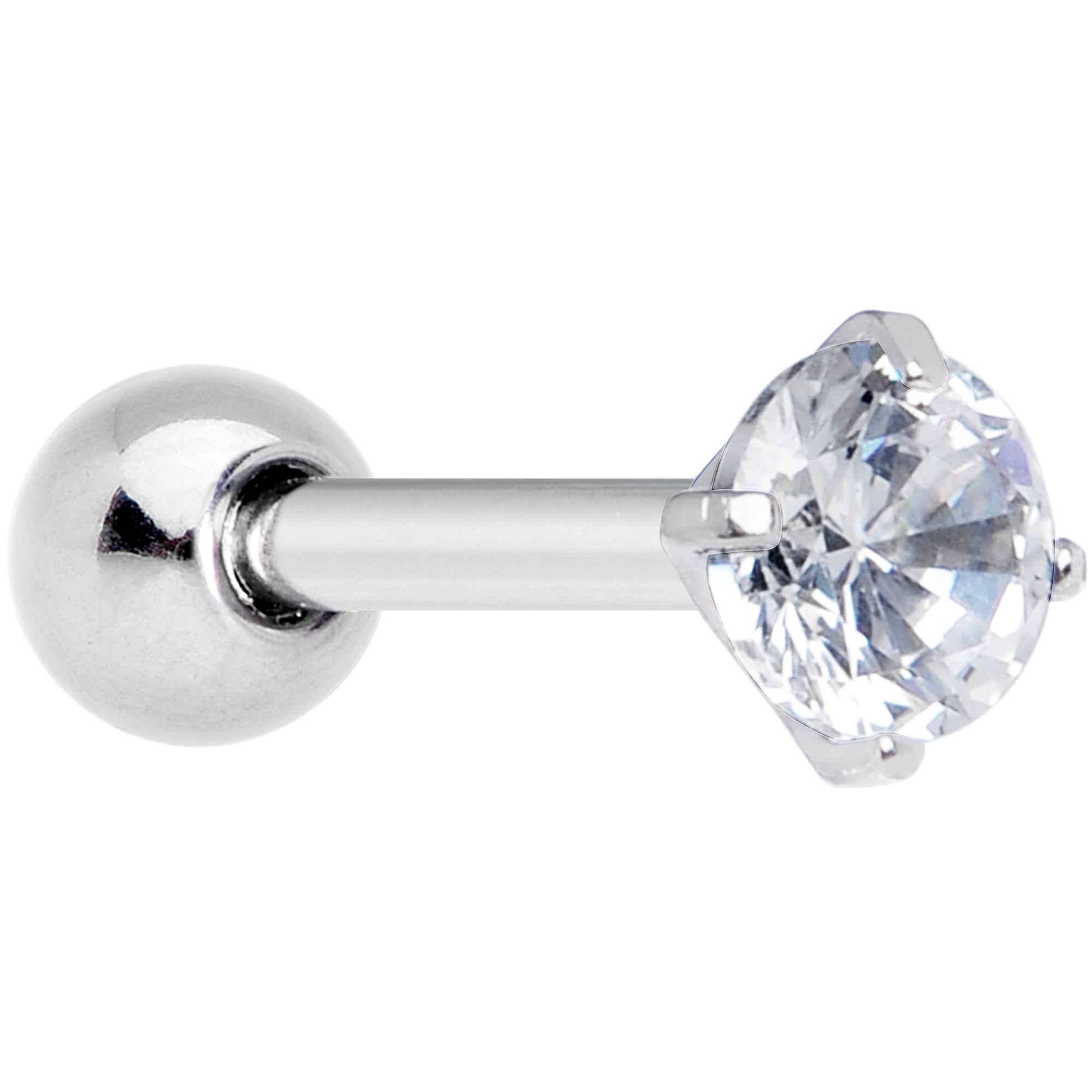 18G 1/4 Clear CZ Gem G23 Titanium 3mm Cartilage Tragus Earring