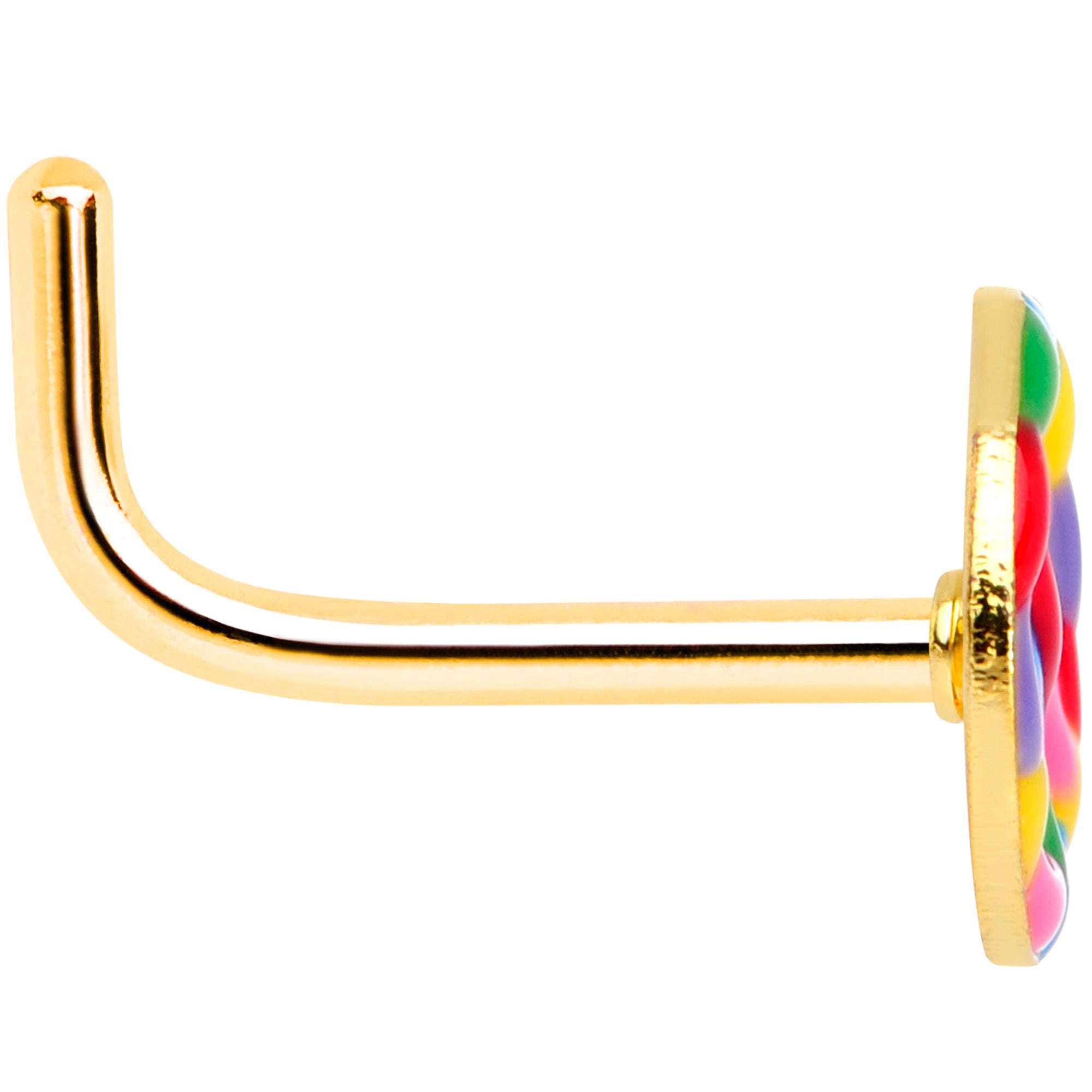 18G 5/16 Gold Tone Rainbow Hippie Peace Sign L Shaped Nose Ring