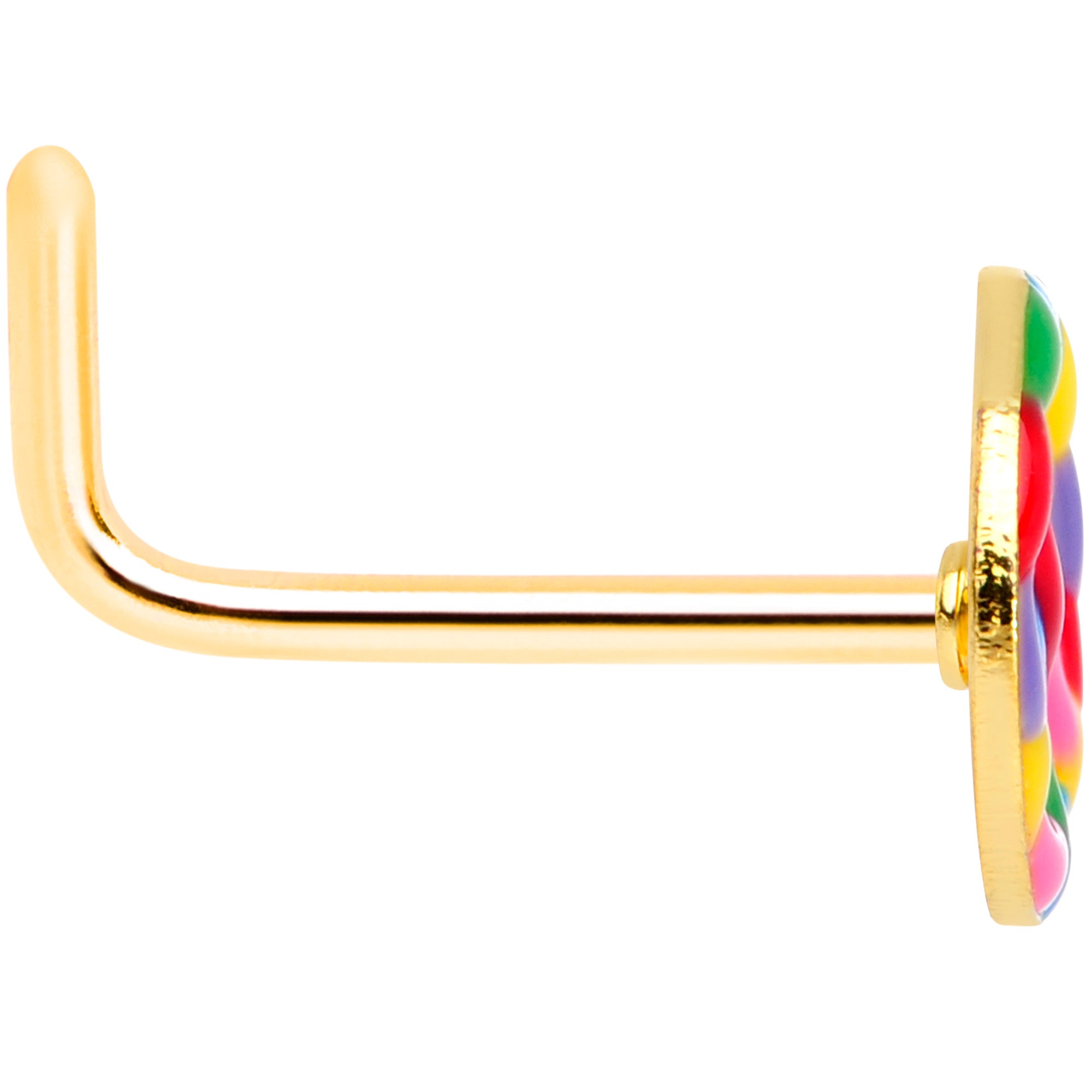 22G 5/16 Gold Tone Rainbow Hippie Peace Sign L Shaped Nose Ring