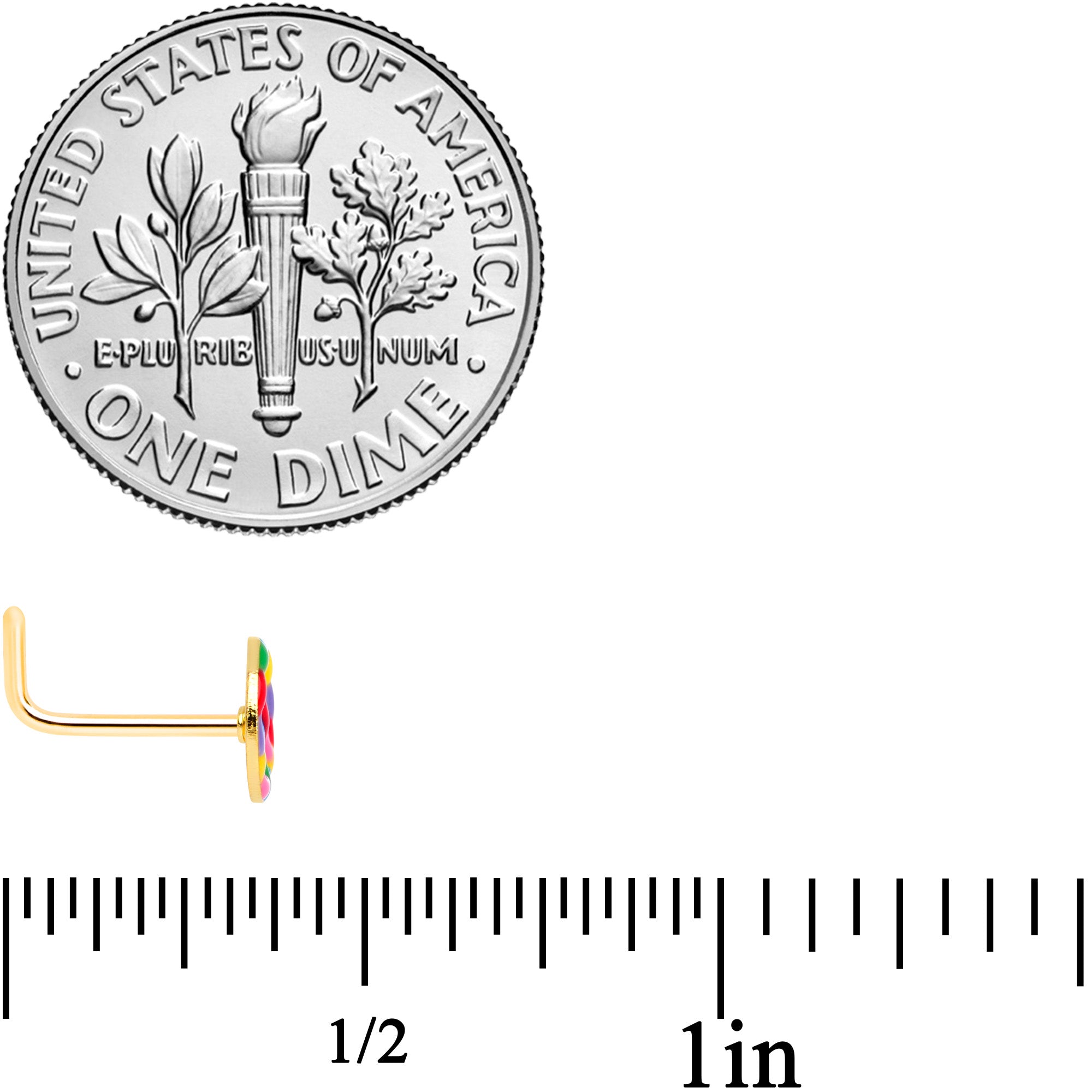 22G 5/16 Gold Tone Rainbow Hippie Peace Sign L Shaped Nose Ring