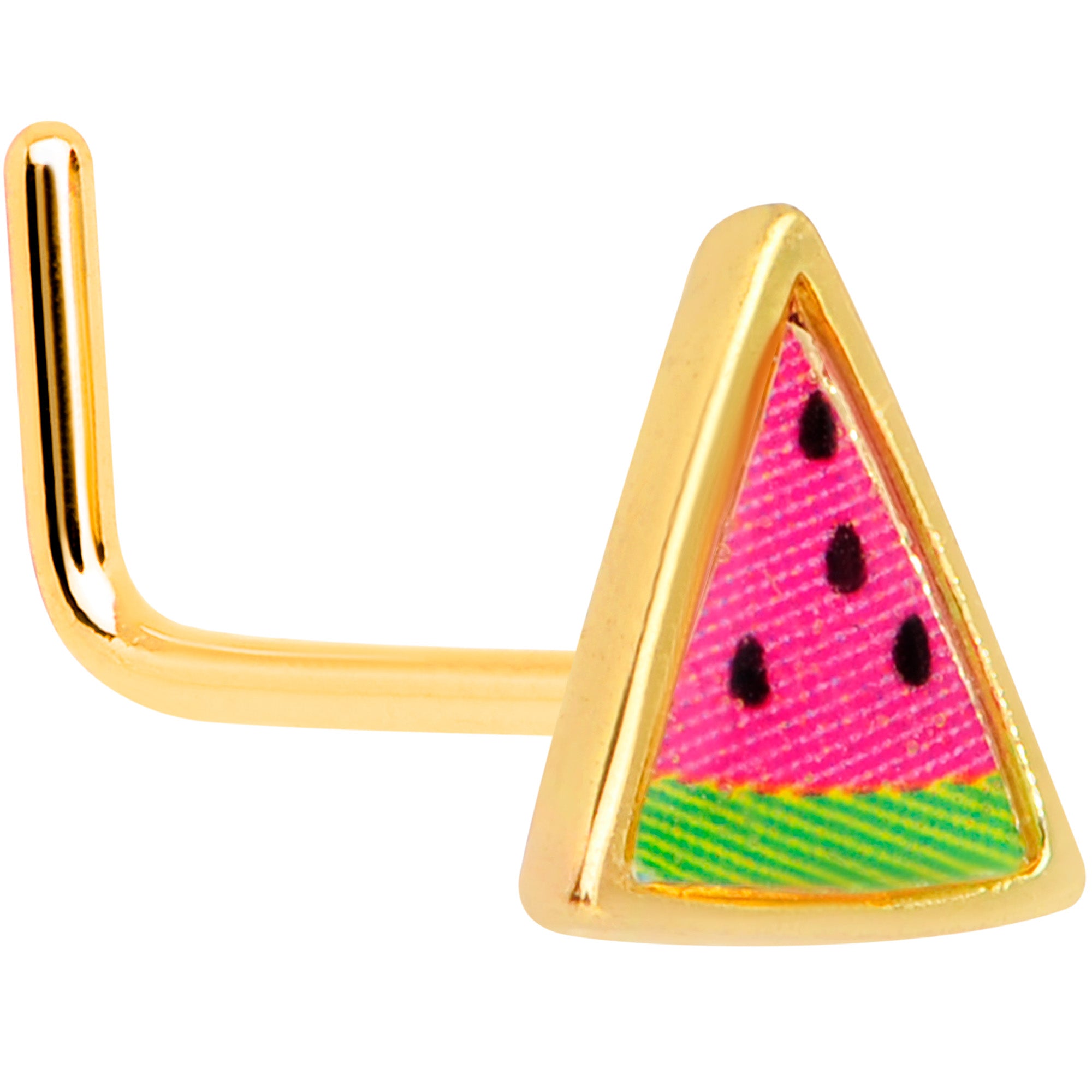 22 Gauge 5/16 Gold Tone Watermelon L Shaped Nose Ring