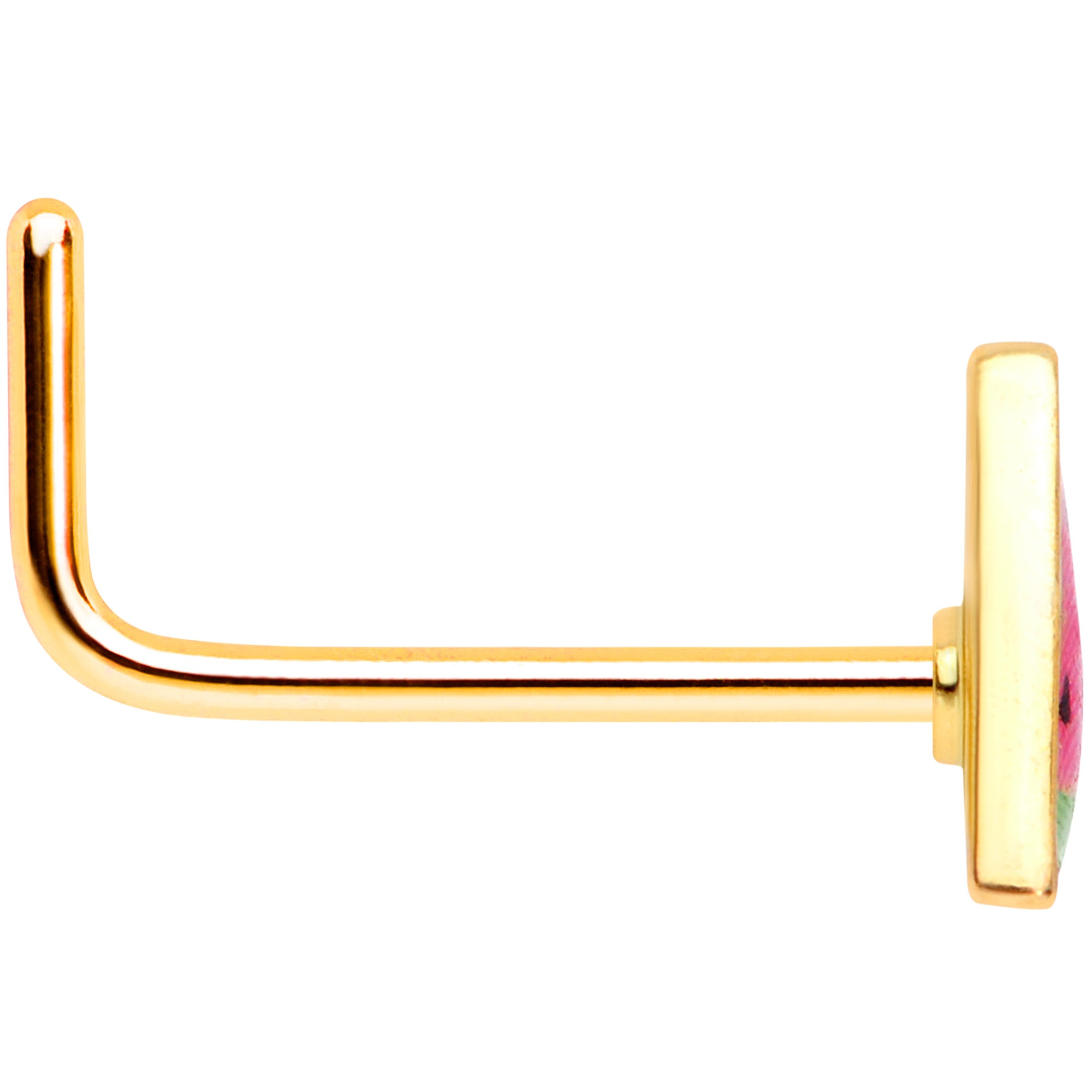 22 Gauge 5/16 Gold Tone Watermelon L Shaped Nose Ring