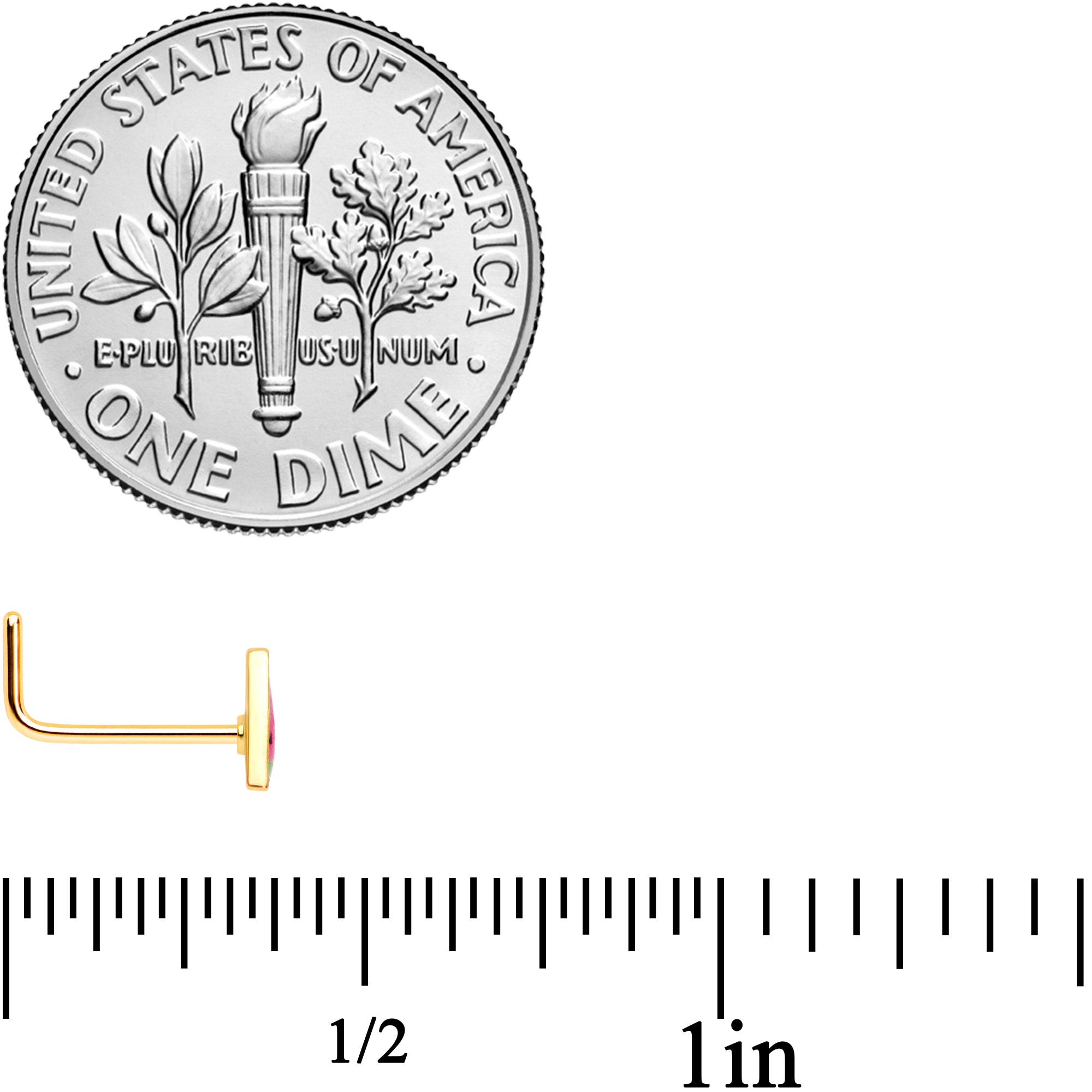 22G 5/16 Gold Tone Watermelon L Shaped Nose Ring