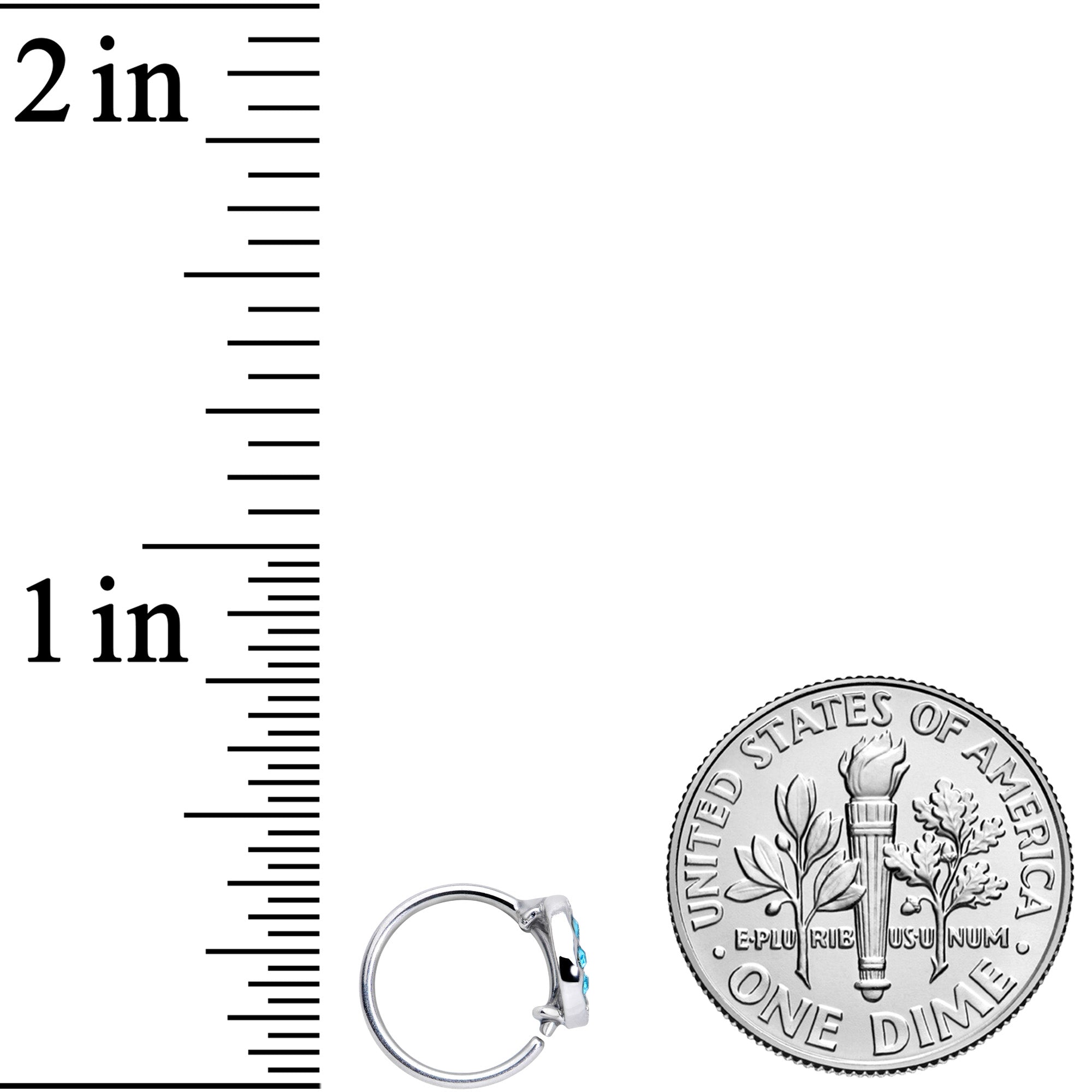 20G 5/16 Aqua CZ Gem Moon Heart Nose Hoop