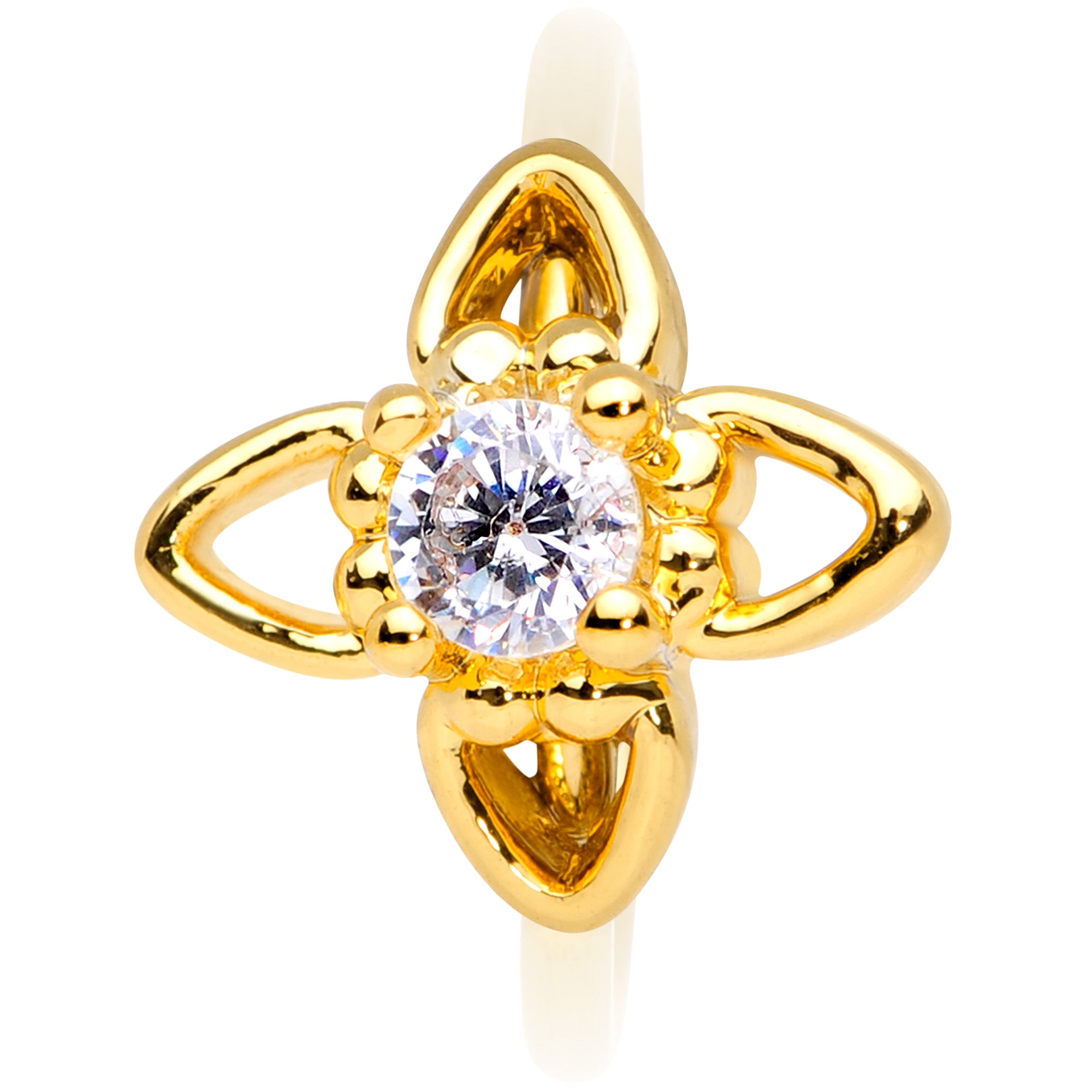 20G 5/16 Clear CZ Gem Gold Tone Open Flower Nose Hoop