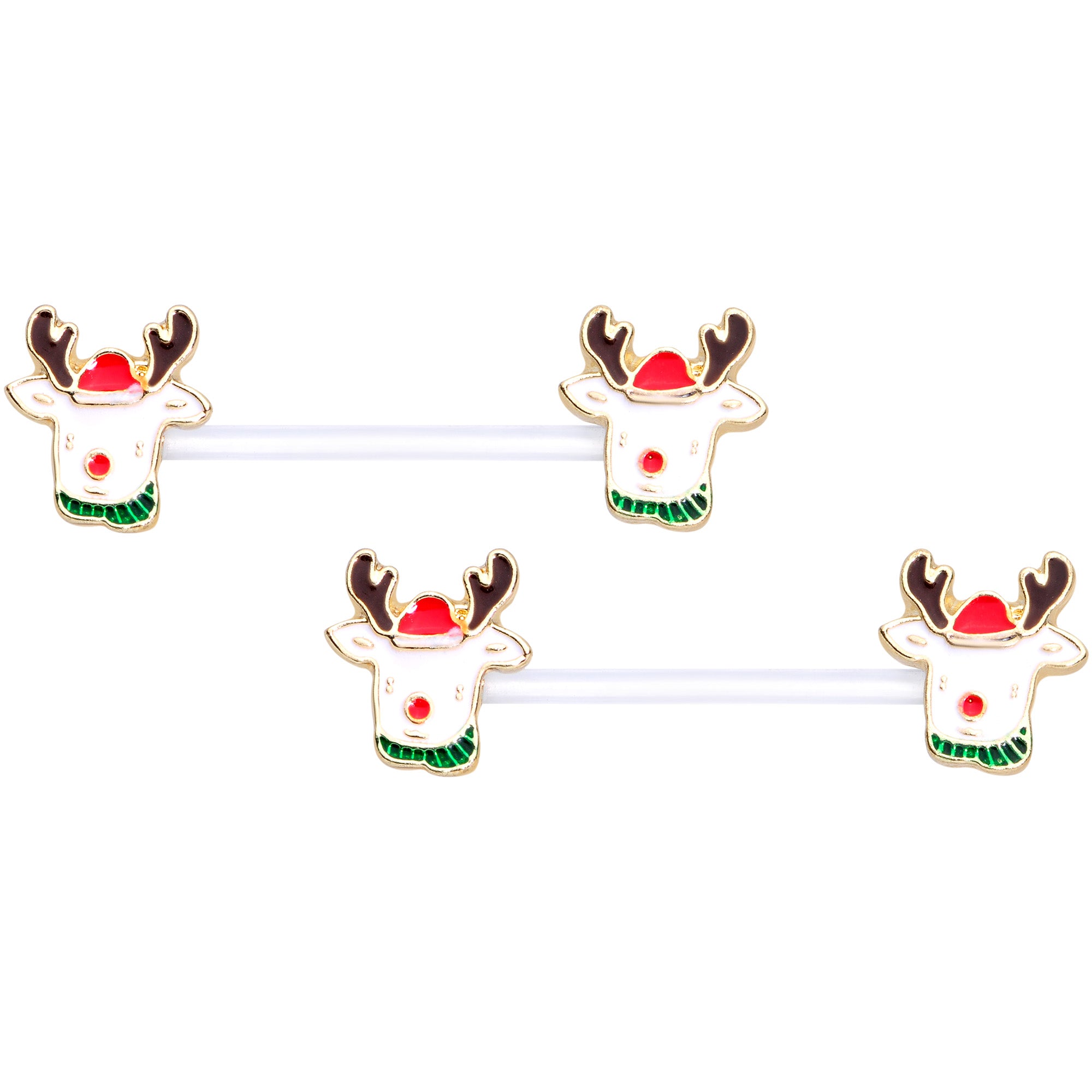 14 Gauge 9/16 Bioplast Reindeer Christmas Barbell Nipple Ring Set