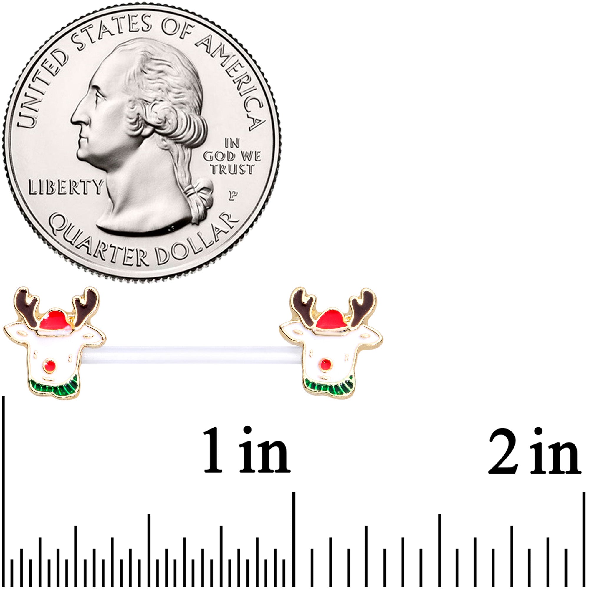 14 Gauge 9/16 Bioplast Reindeer Christmas Barbell Nipple Ring Set