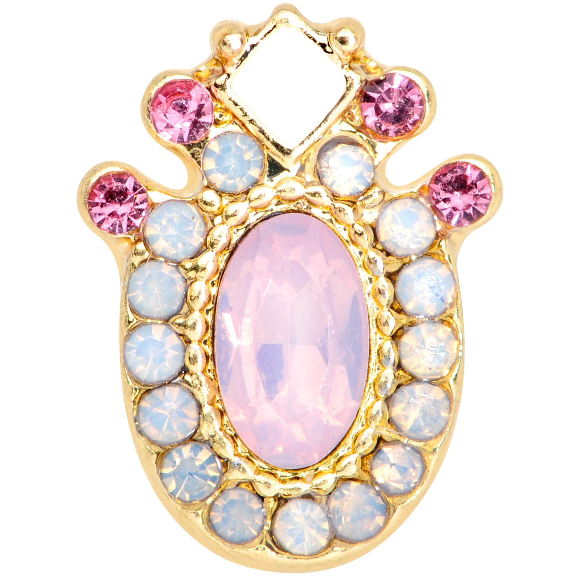 16G 1/4 Pink Gem White Faux Opal Gold Tone Cartilage Tragus