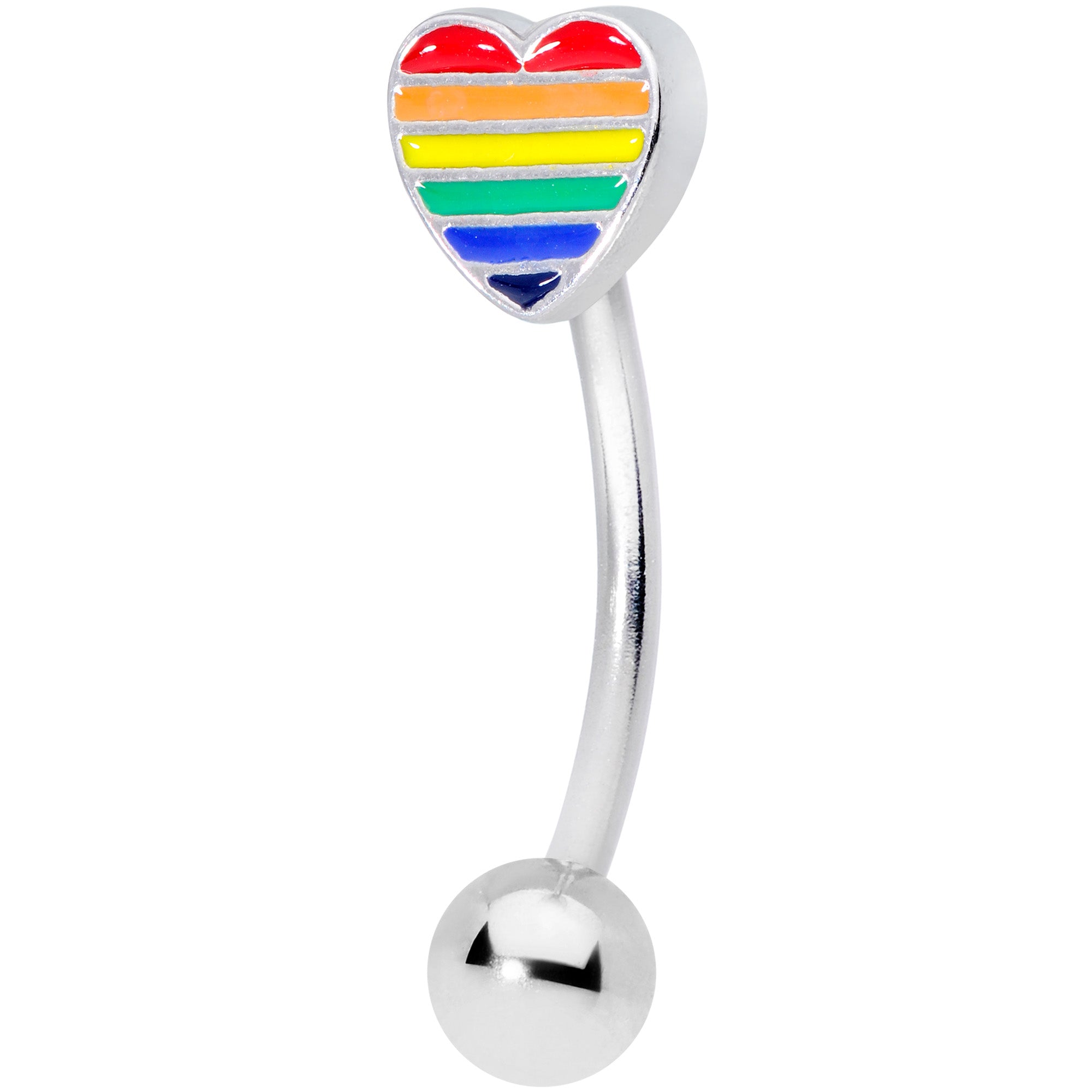 16G 5/16 Rainbow Pride Heart Curved Eyebrow Ring