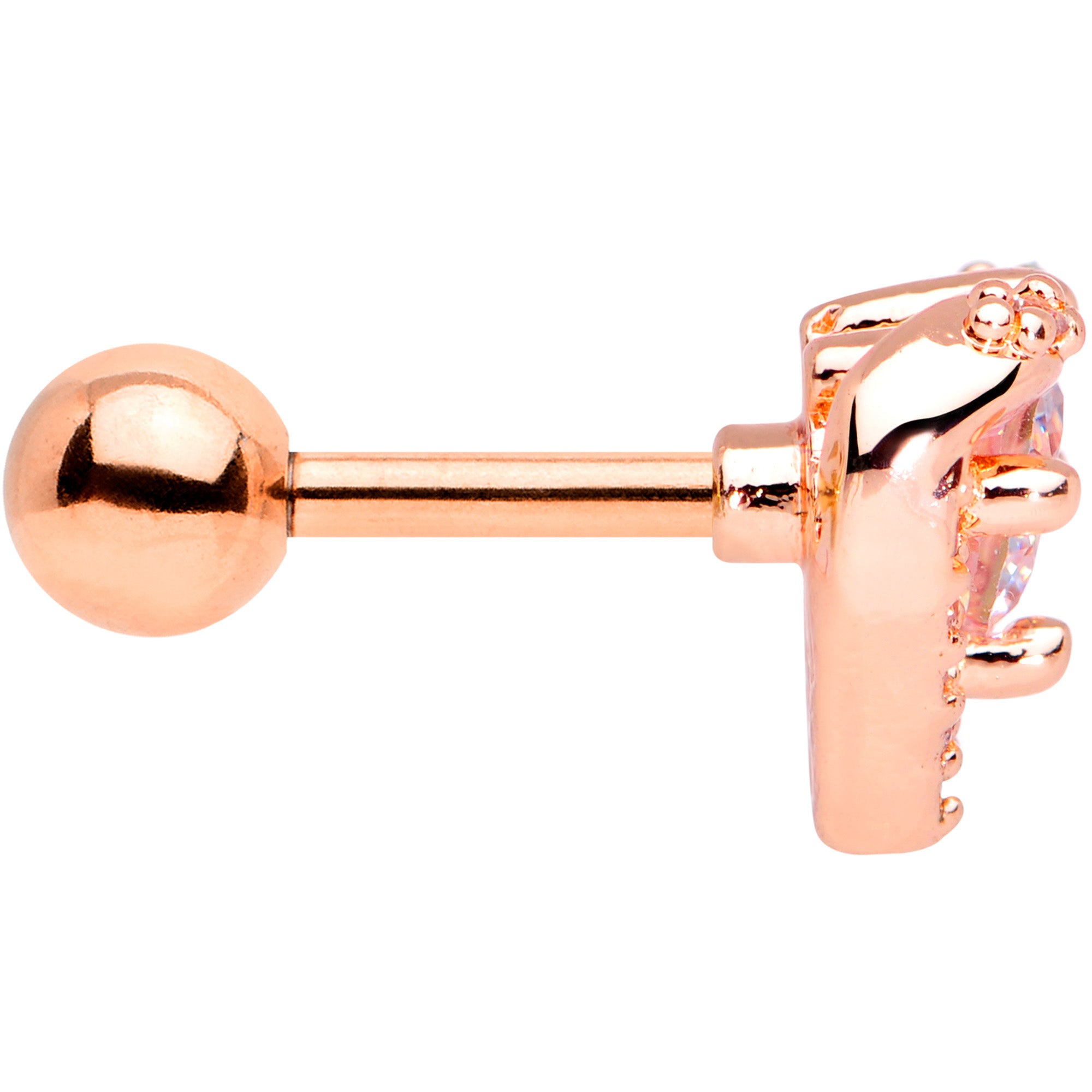 16G 1/4 Clear CZ Gem Rose Gold Tone Valentine Cartilage Tragus