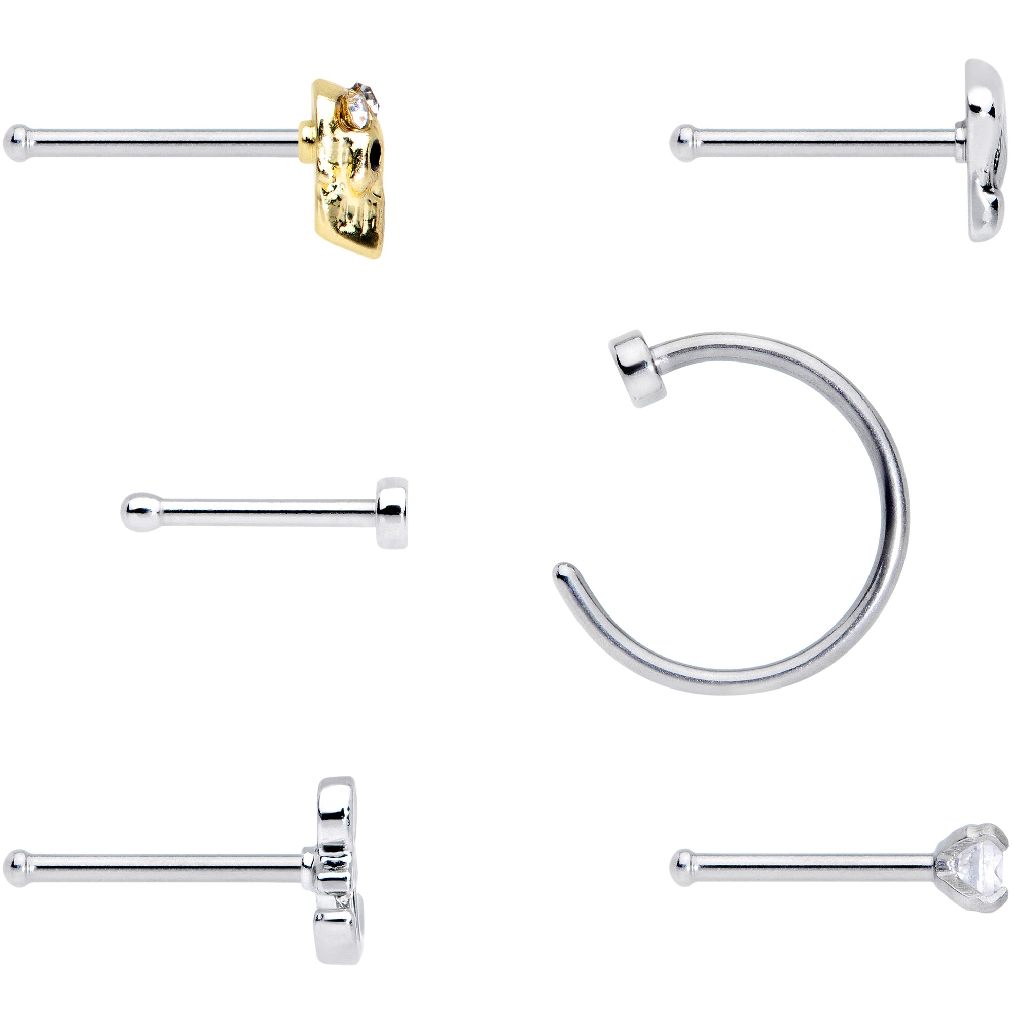 20G 1/4 5/16 Clear CZ Gem Shell Nautical Hoop Nose Bone Set of 6