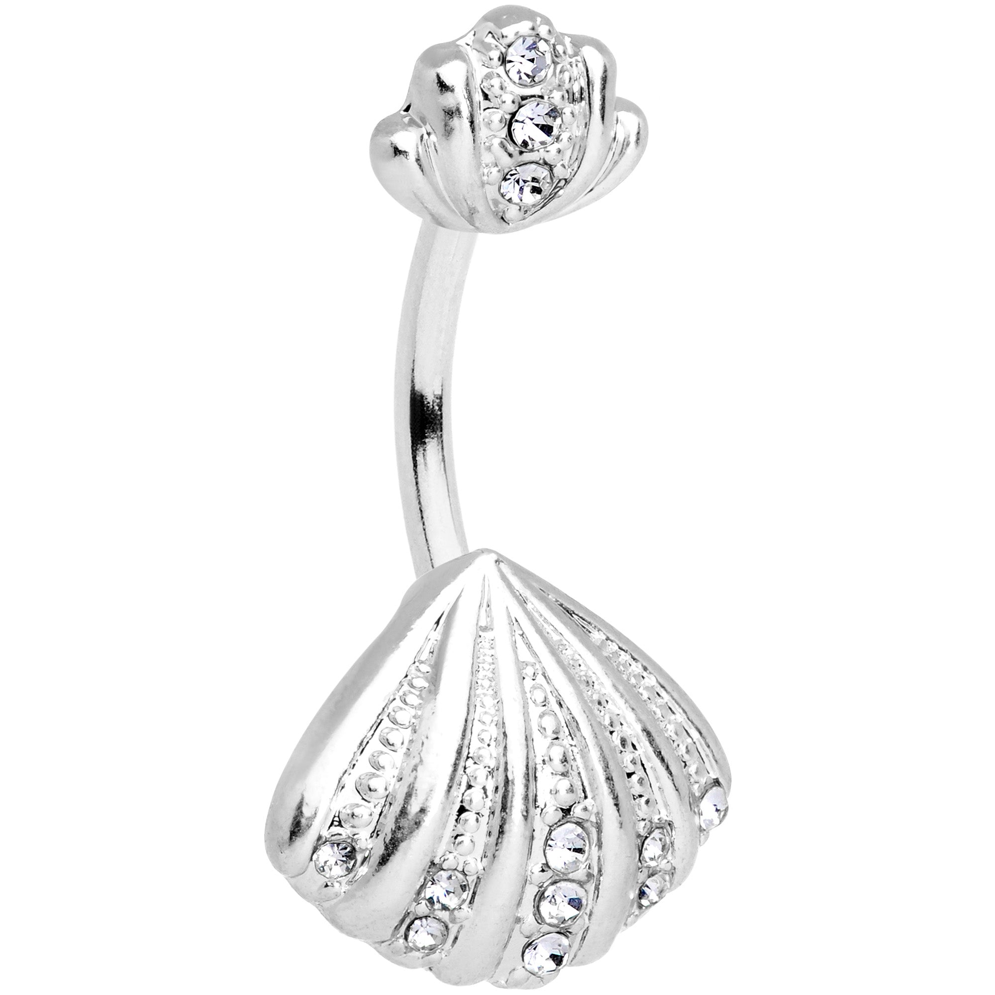 Clear Gem Nautical Scallop Shell Double Mount Belly Ring