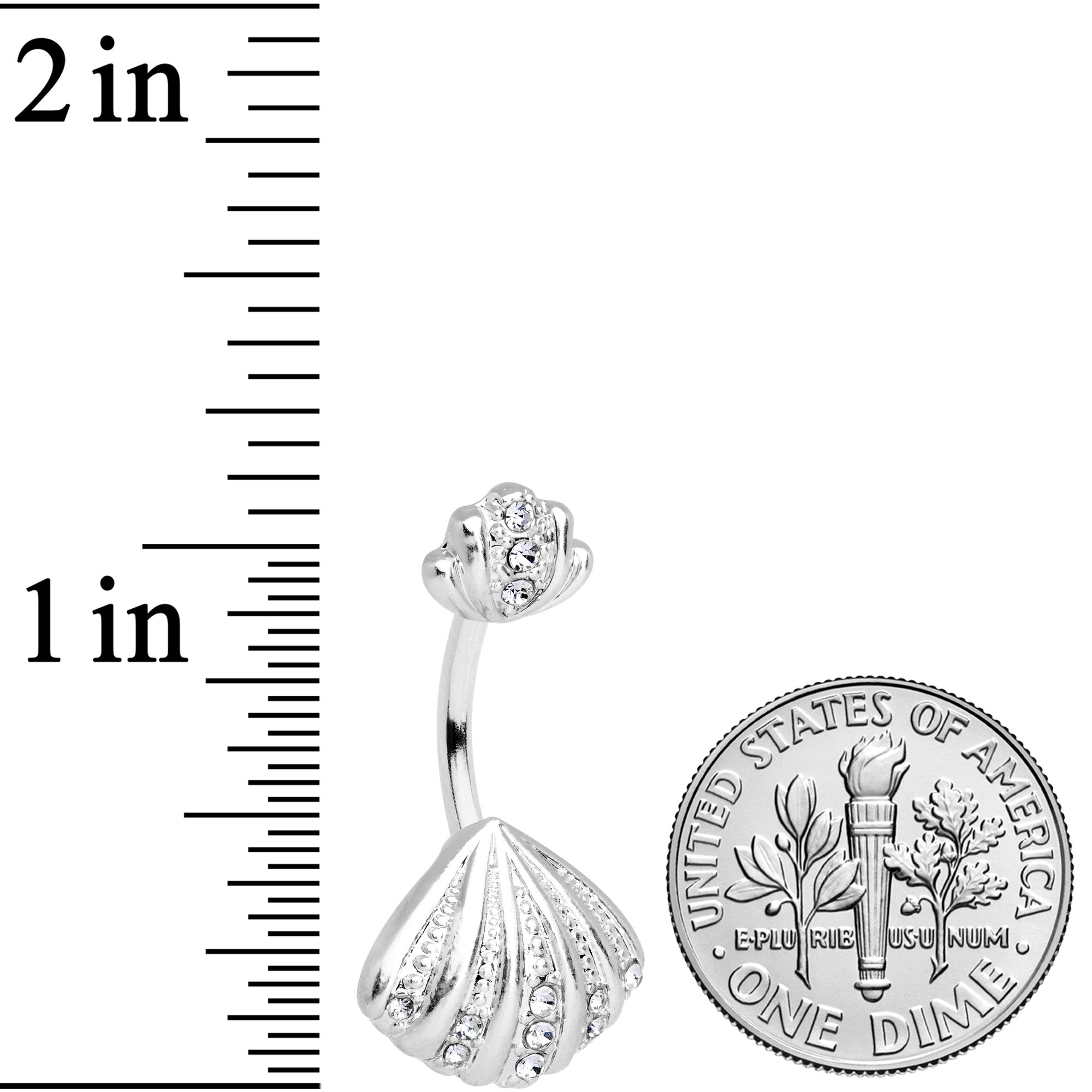 Clear Gem Nautical Scallop Shell Double Mount Belly Ring