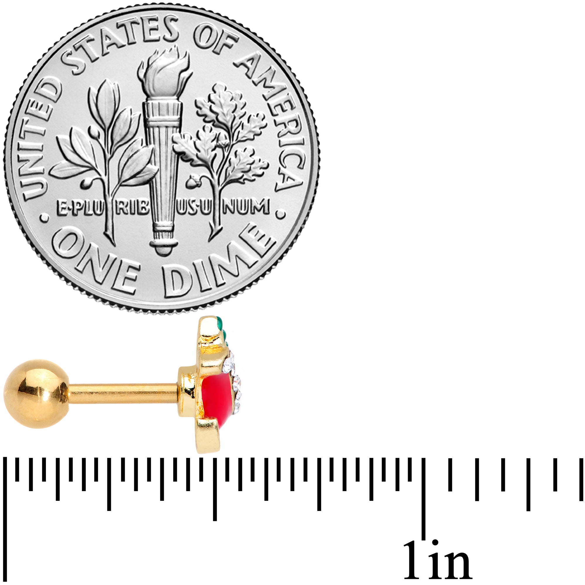 16G 1/4 Clear Gem Gold Tone Christmas Sleigh Cartilage Tragus