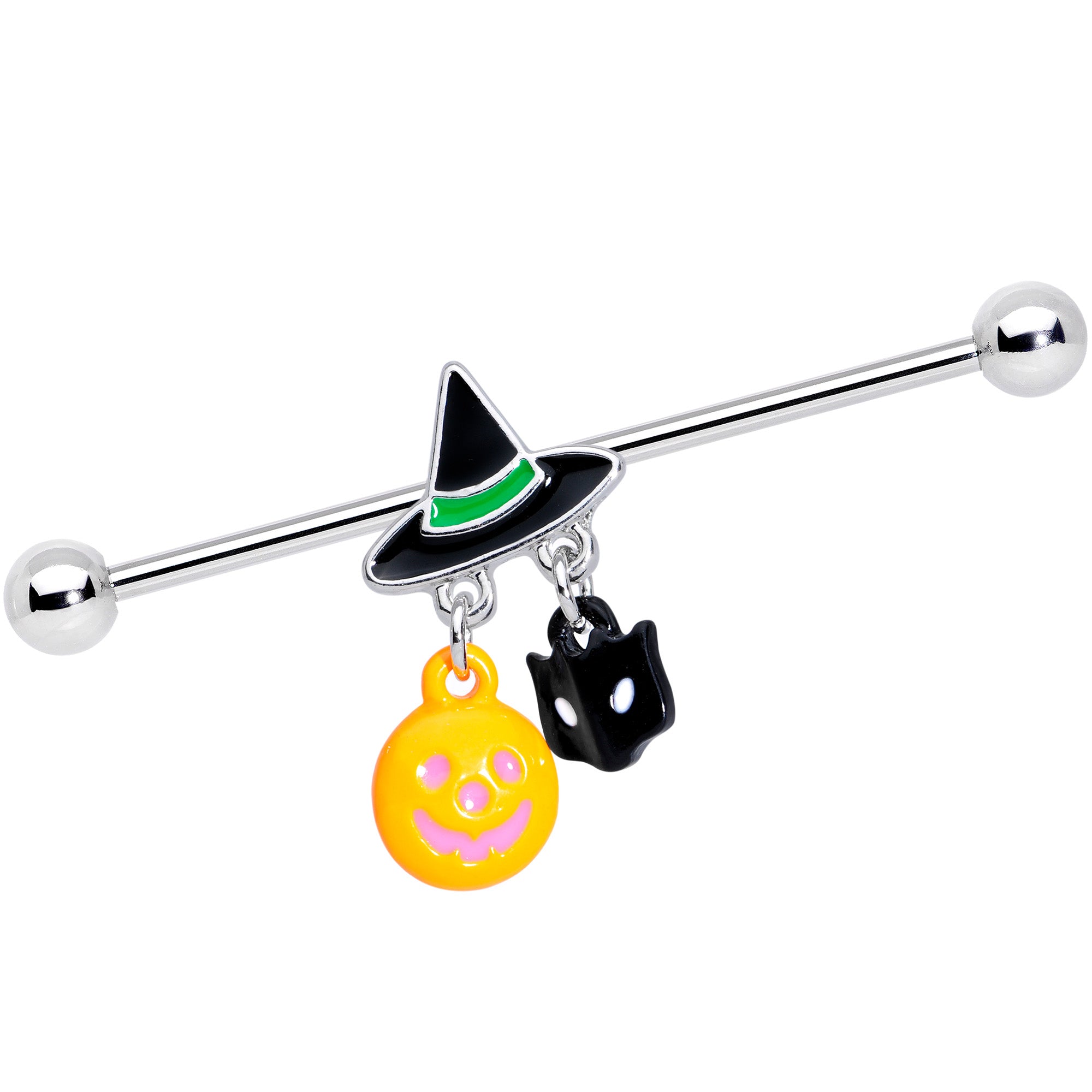 14G Witch Hat Pumpkin Halloween Dangle Industrial Barbell 38mm