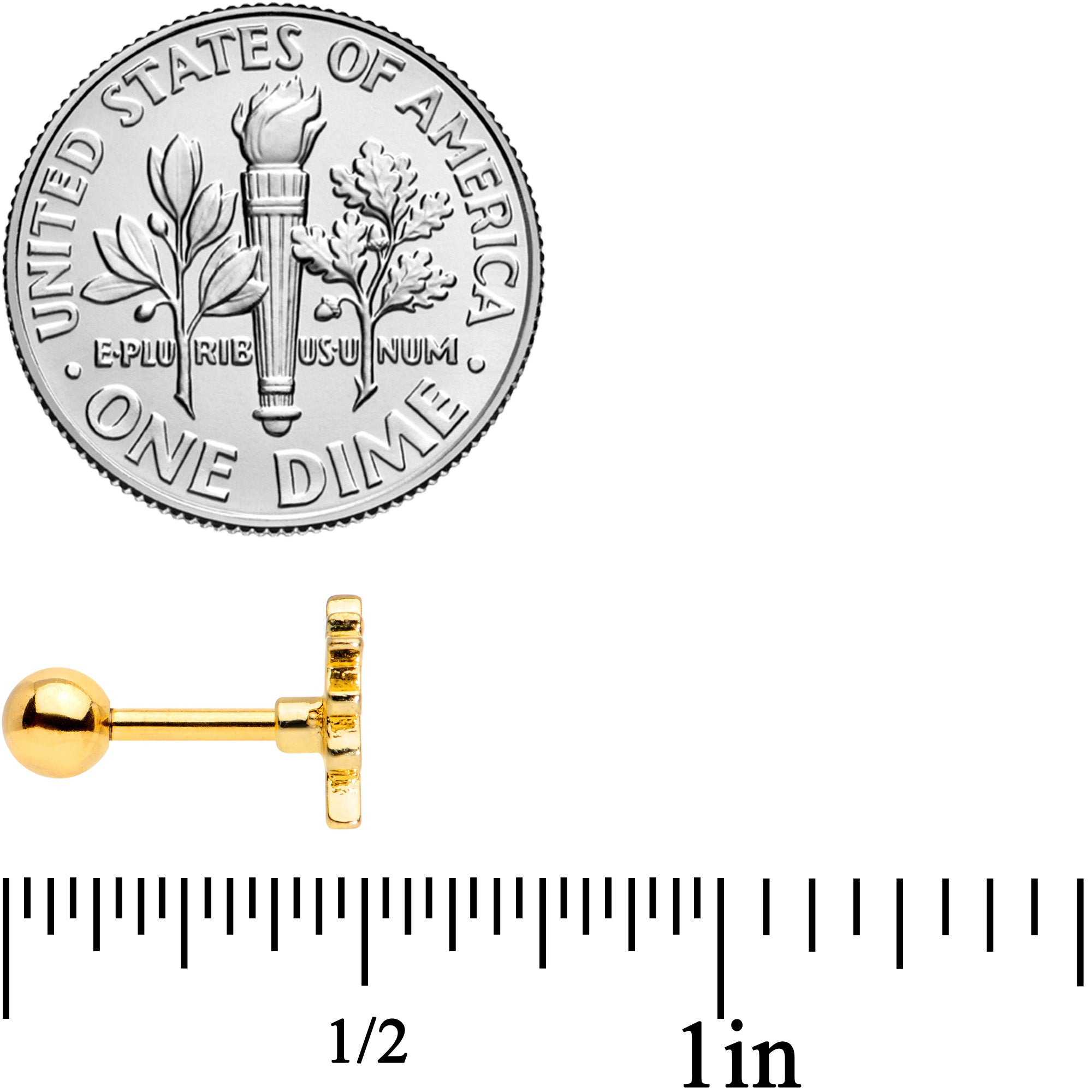 16G 1/4 Gold Tone Rainbow Unicorn Cartilage Tragus Earring