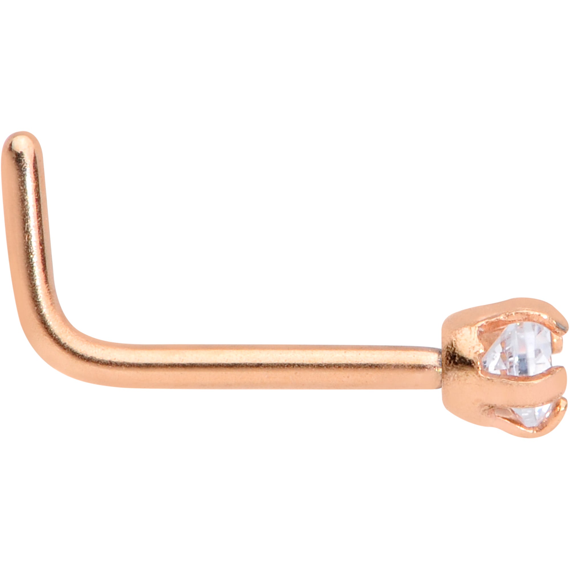20G 1/4 Clear 2mm CZ Gem Rose Gold Tone L Shaped Nose Ring