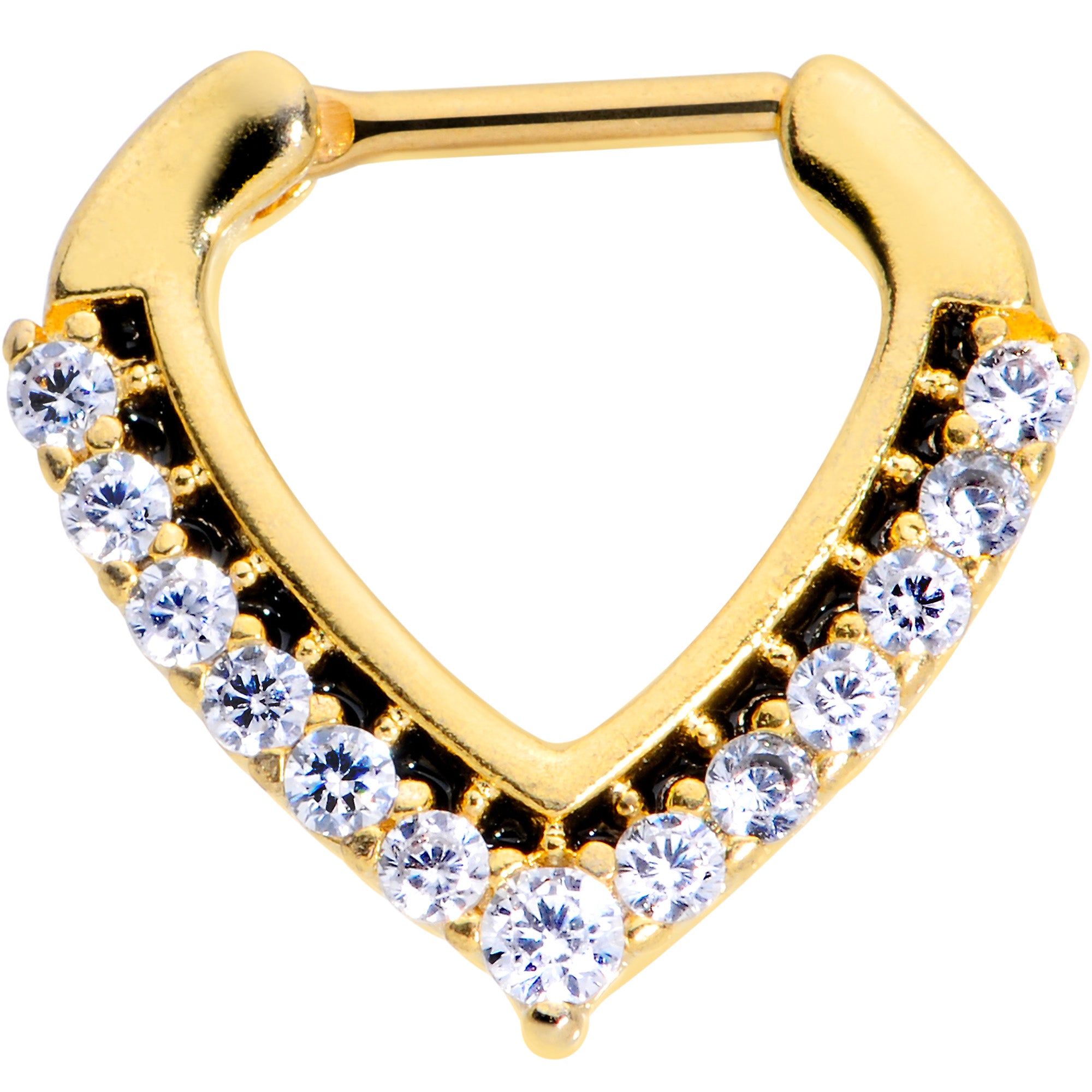 16G 5/16 Clear CZ Gem Gold Tone Chevron Septum Clicker