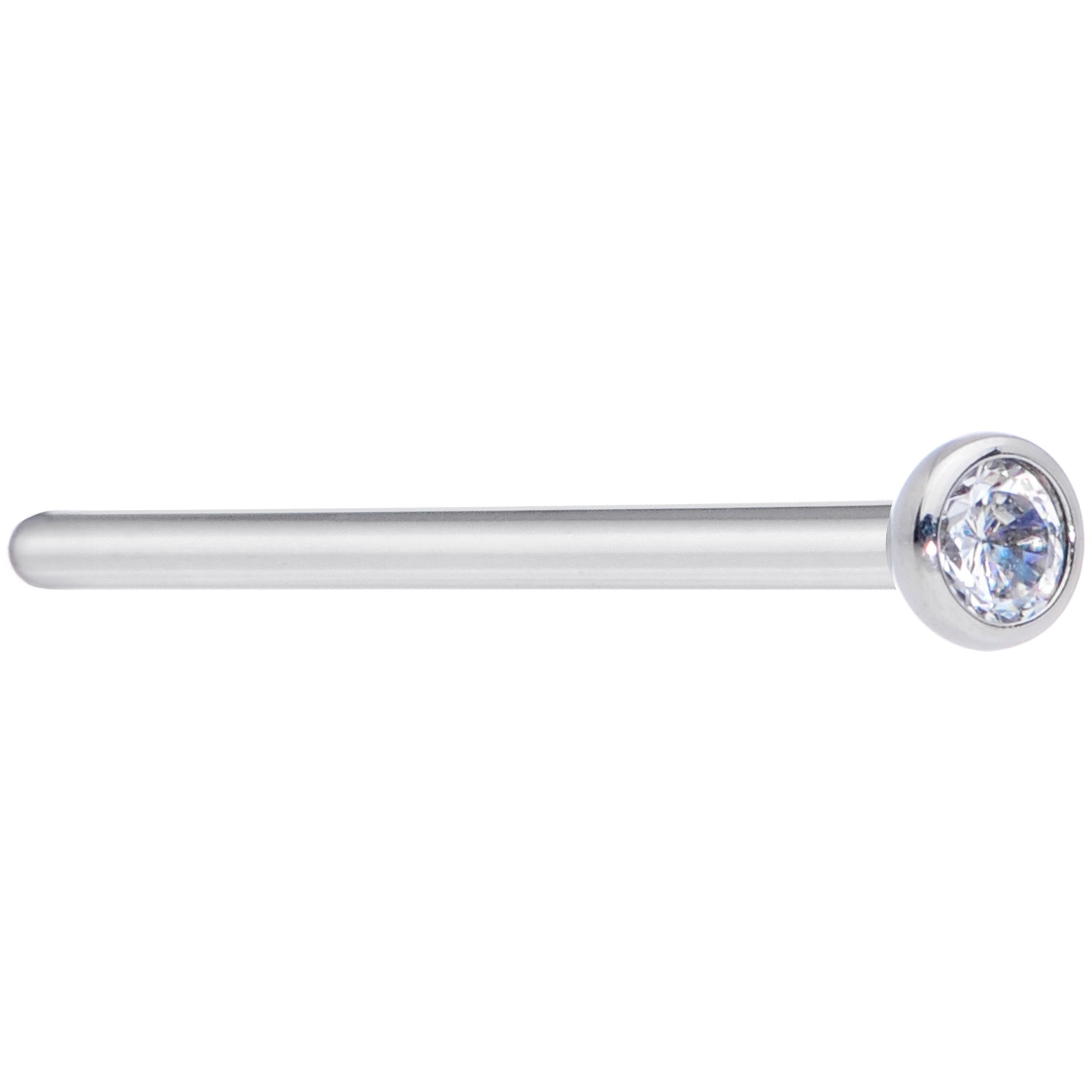 18G 3/4 Clear CZ Gem Grade 23 Titanium Fishtail Nose Ring 3mm