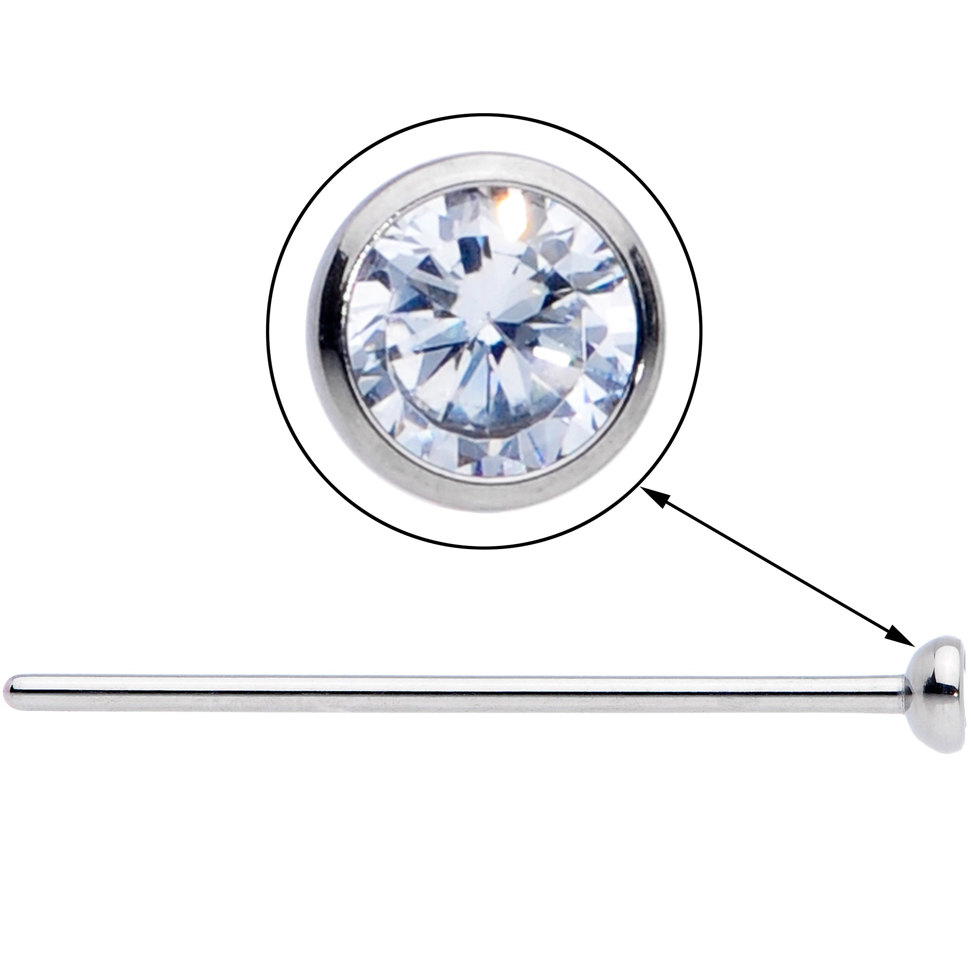 20G 3/4 Clear CZ Gem Grade 23 Titanium Fishtail Nose Ring 2.5mm