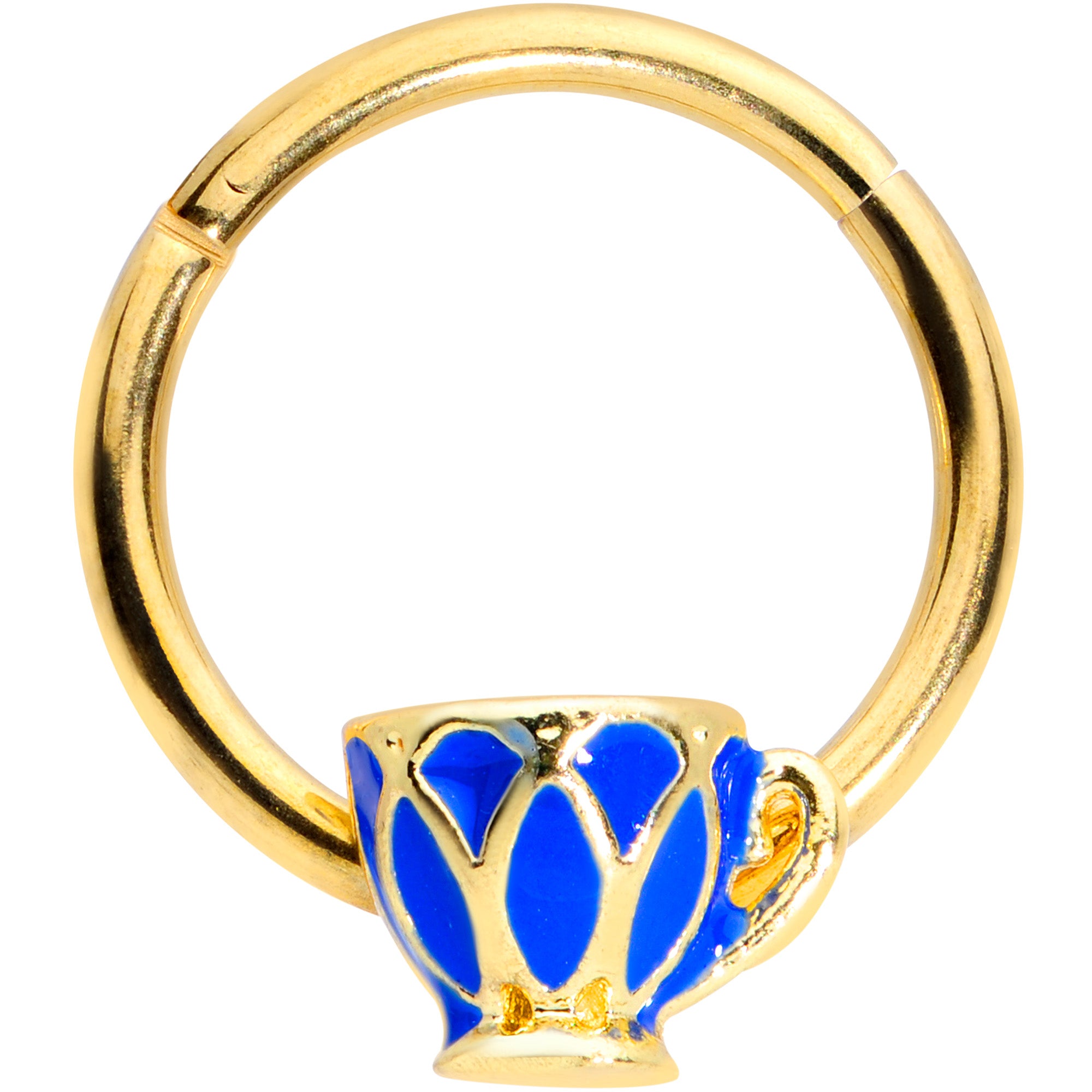 16G 3/8 Gold Tone Blue Teacup Septum Clicker
