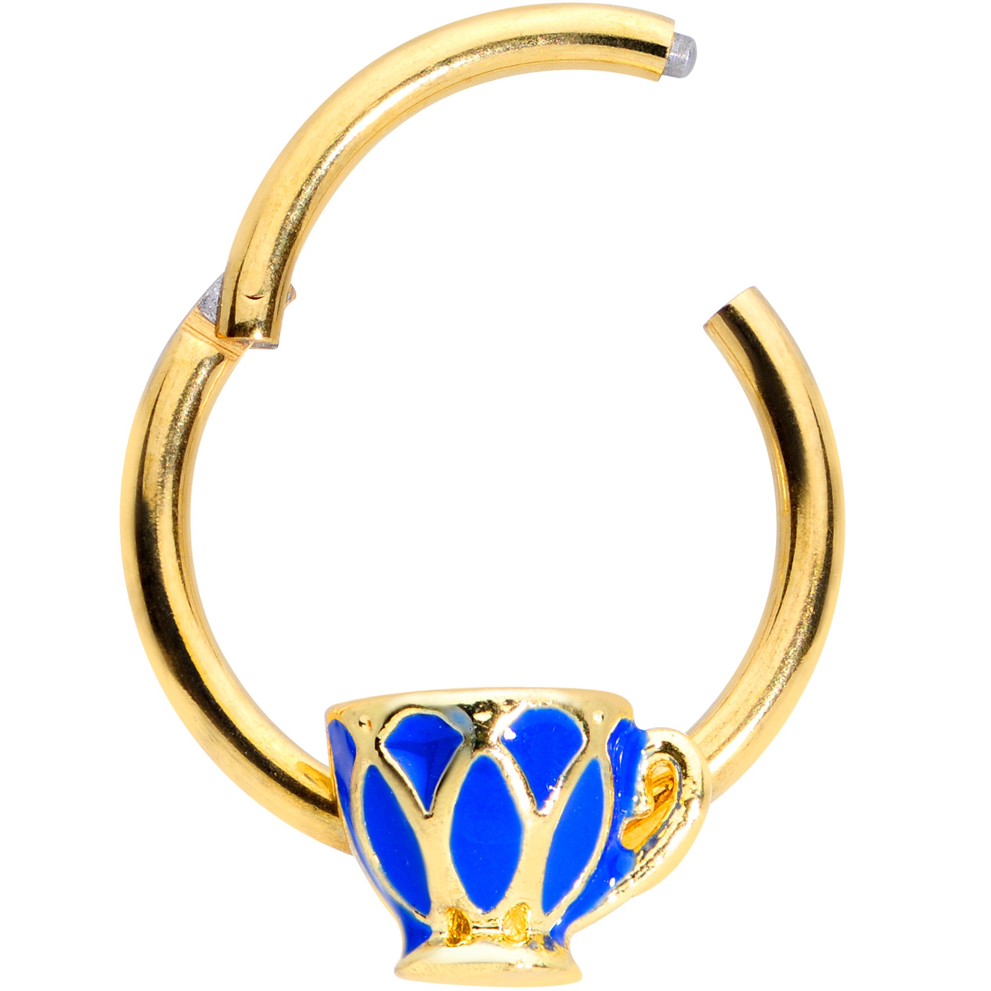 16G 3/8 Gold Tone Blue Teacup Septum Clicker