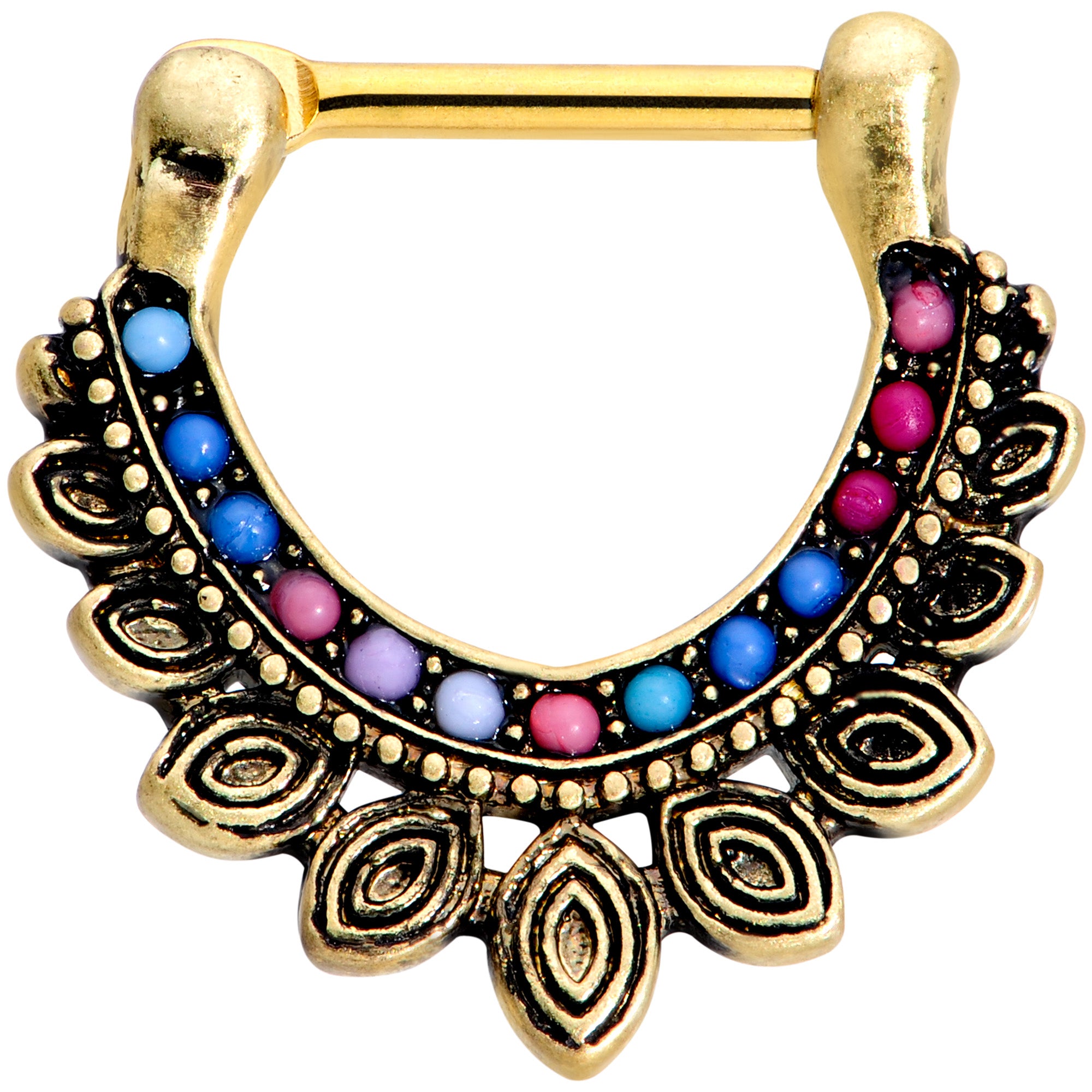 16G 5/16 Gold Tone Rainbow Crest Septum Clicker