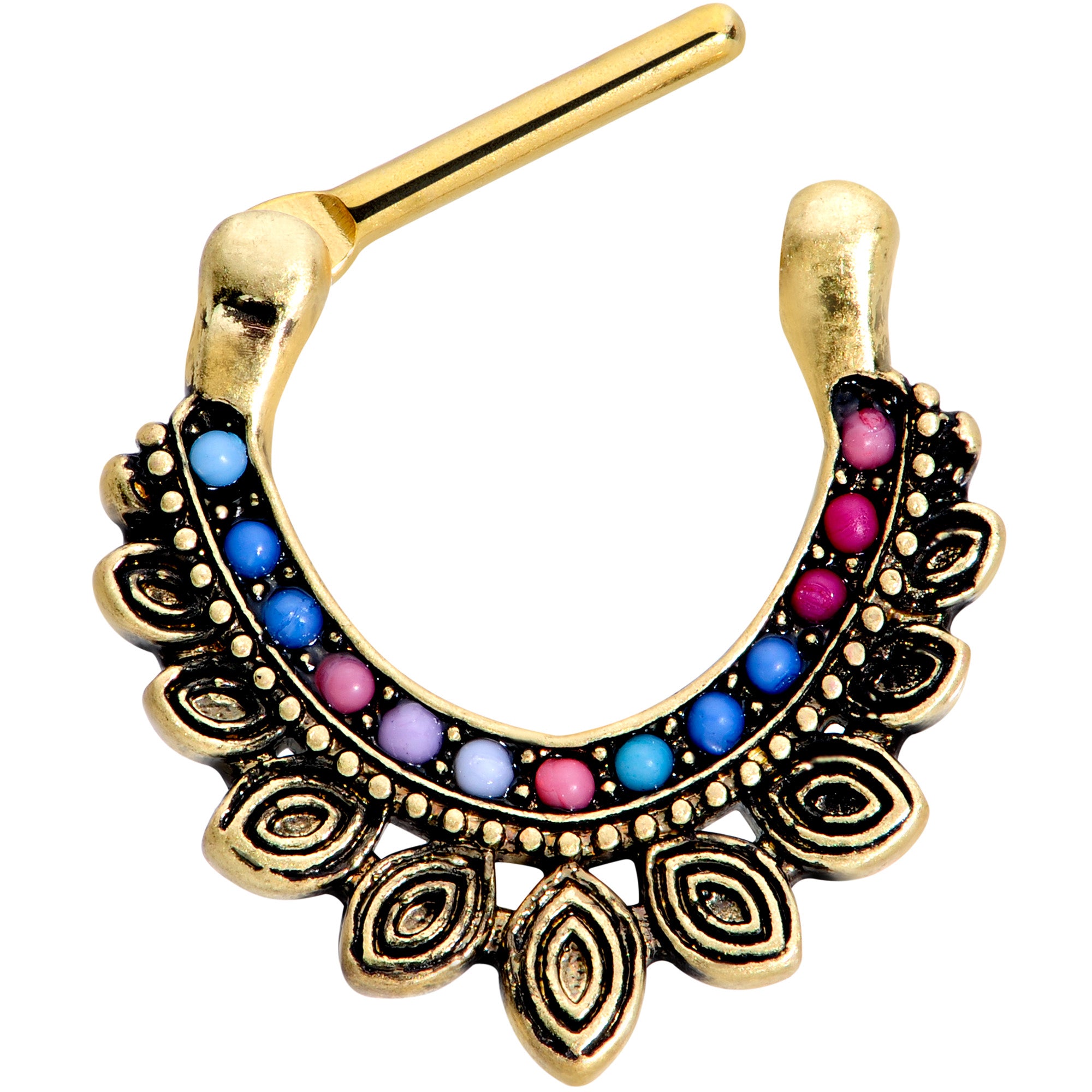 16G 5/16 Gold Tone Rainbow Crest Septum Clicker