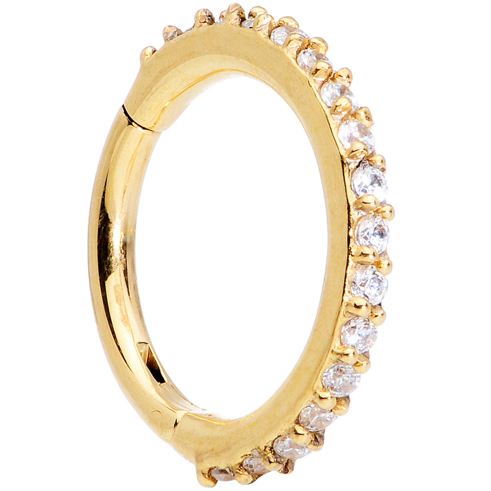 16 Gauge 5/16 Clear CZ Gem Gold Tone Hinged Segment Ring
