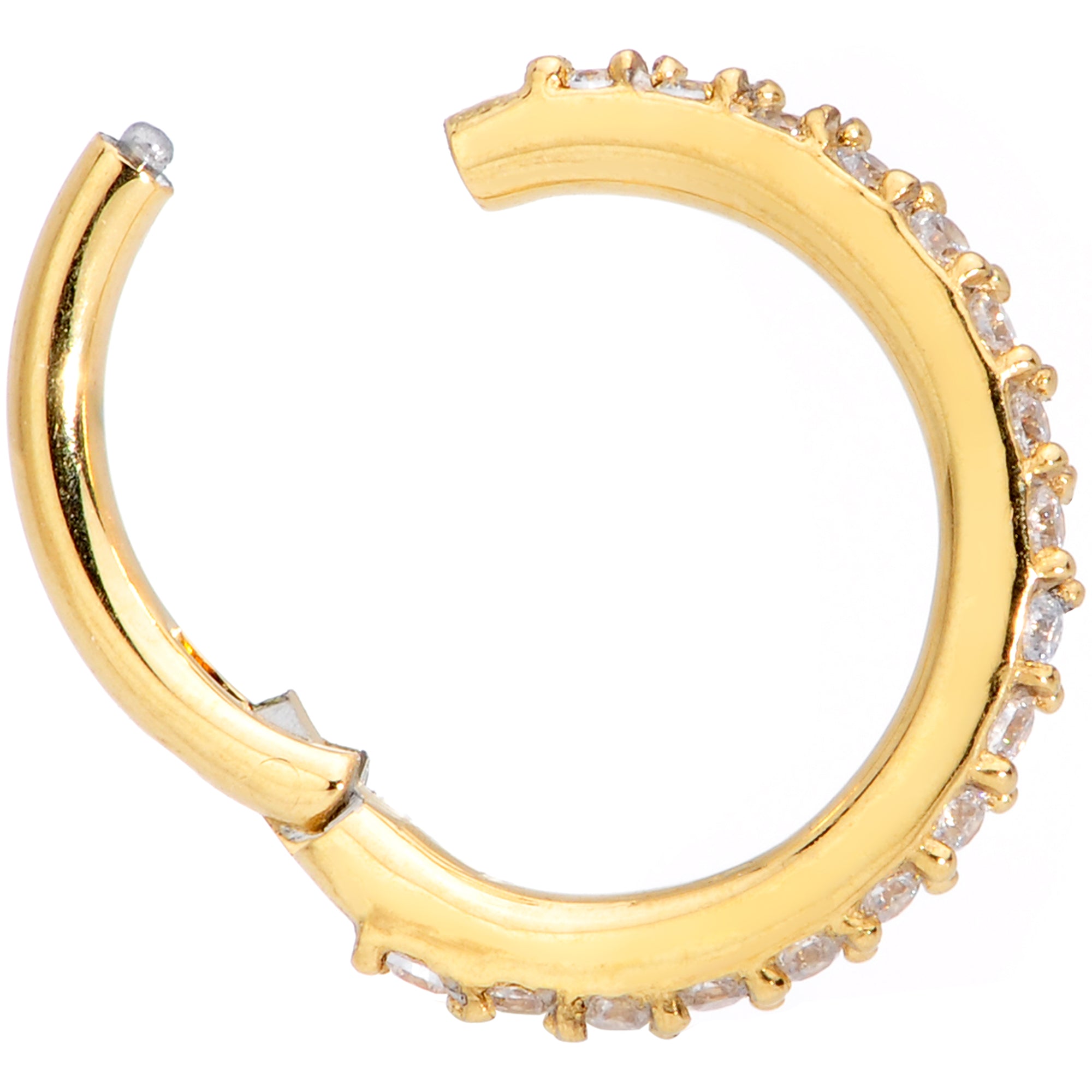 16 Gauge 5/16 Clear CZ Gem Gold Tone Hinged Segment Ring