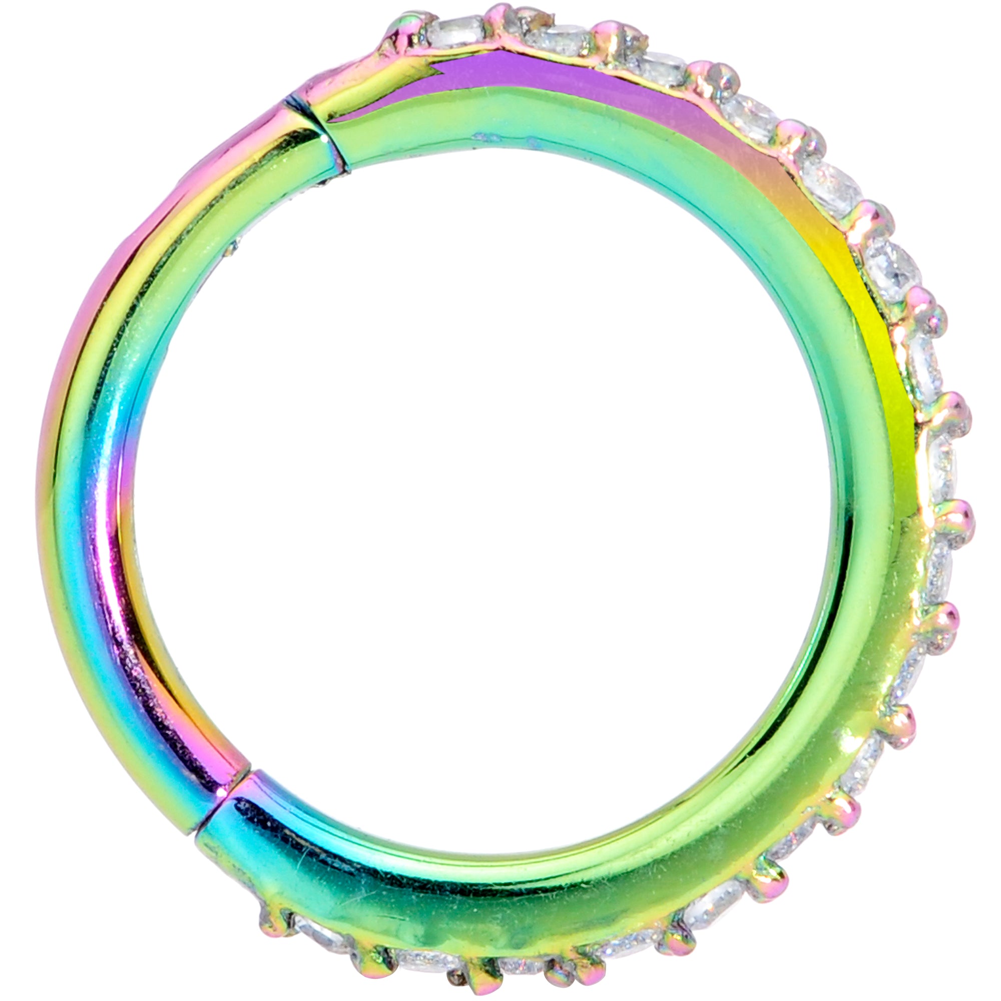16 Gauge 5/16 Clear CZ Gem Rainbow Hinged Segment Ring