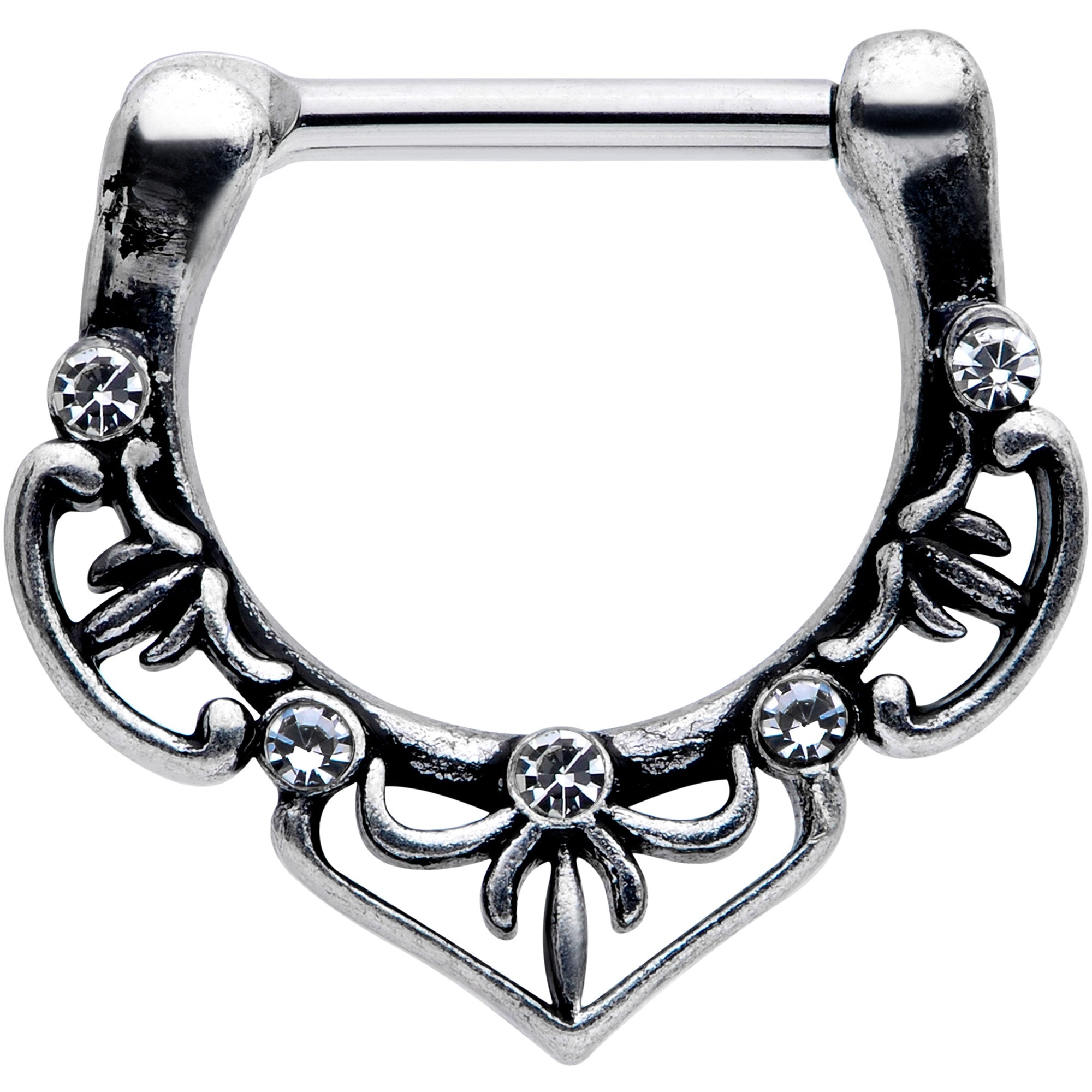 16G 5/16 Clear Gem Graceful Bows Septum Clicker