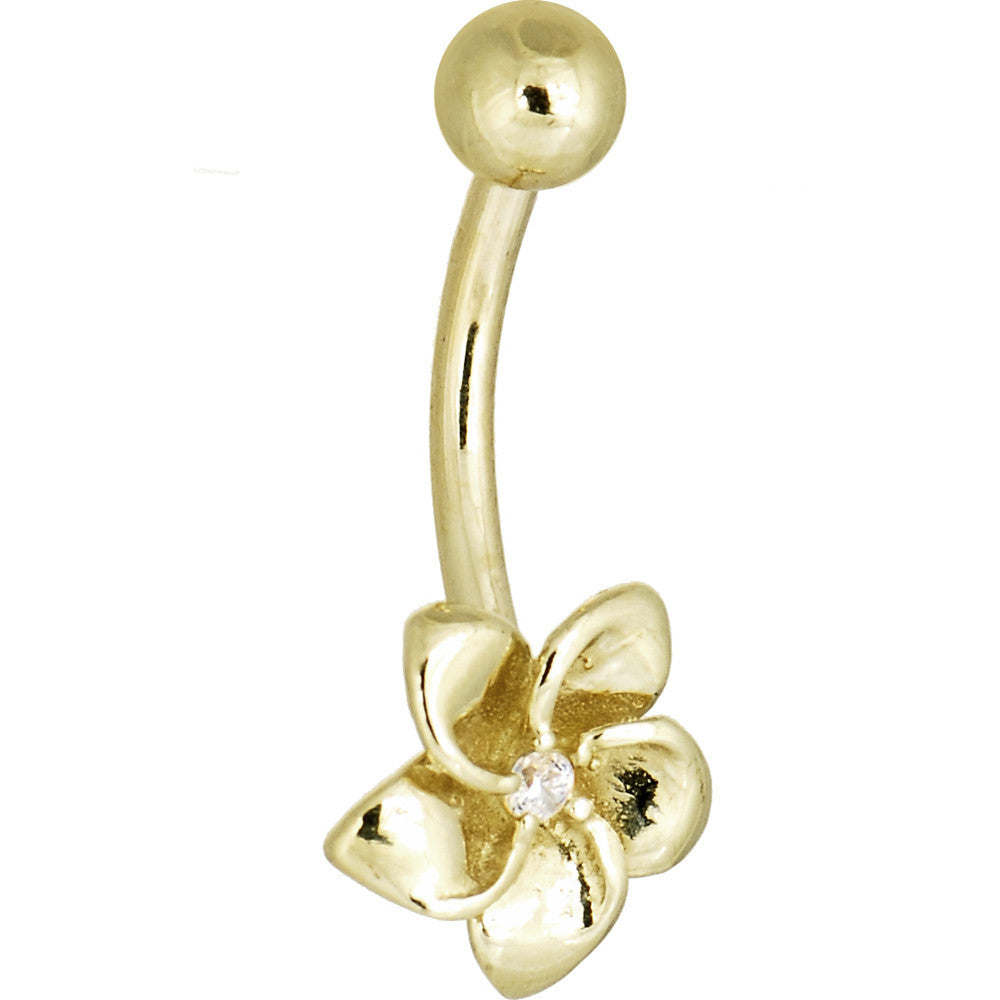 Solid 14KT Yellow Gold FLOWER Belly Ring