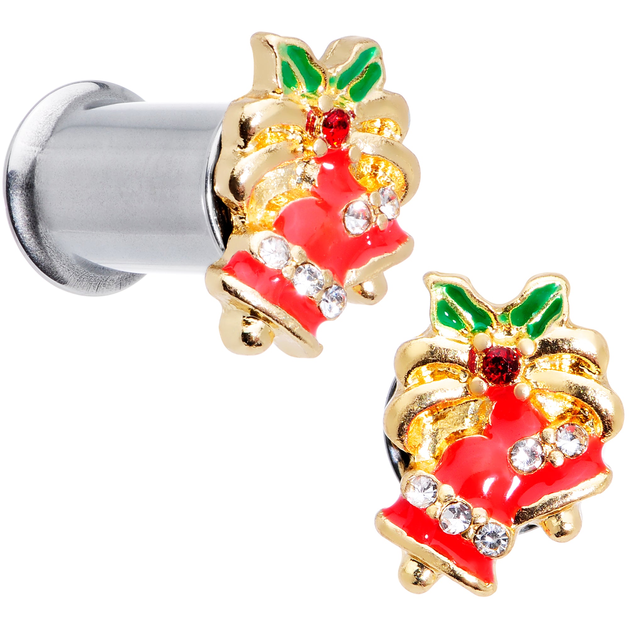 Clear Gem Holiday Bells Christmas Double Flare Plug Set