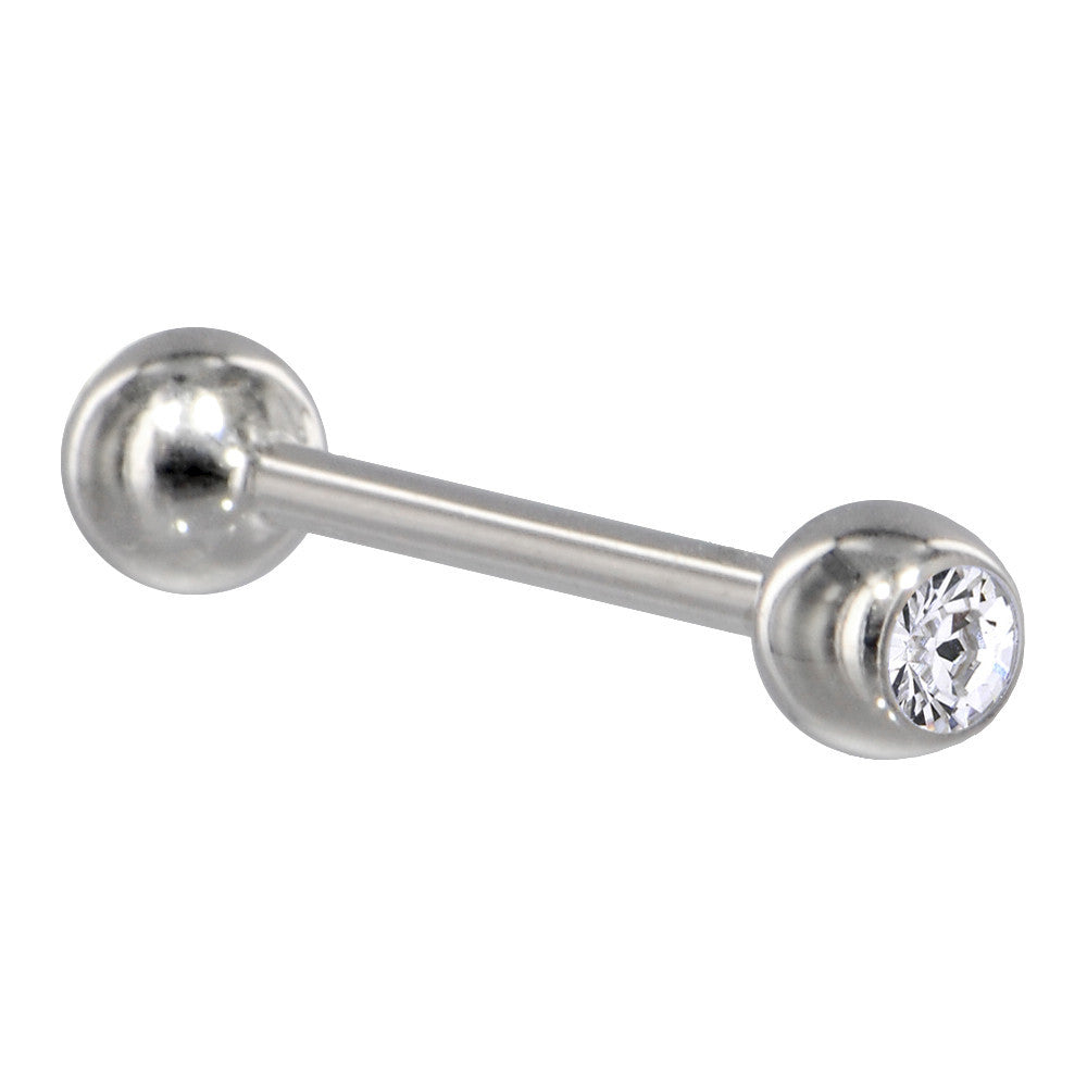 Solid 14KT White GOLD Crystalline CZ SOLITAIRE Barbell Tongue Ring